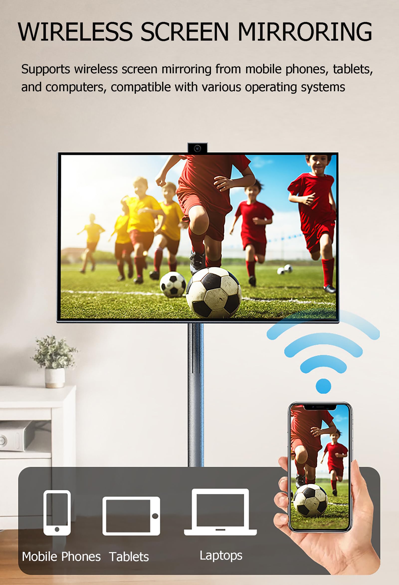 Smart TV Portatile Touchscreen da 27 Pollici con Supporto, Smart TV Mobile, Monitor Touchscreen 1080p, 6 GB di RAM + 128 GB di Memoria Interna, Girevole Completamente White