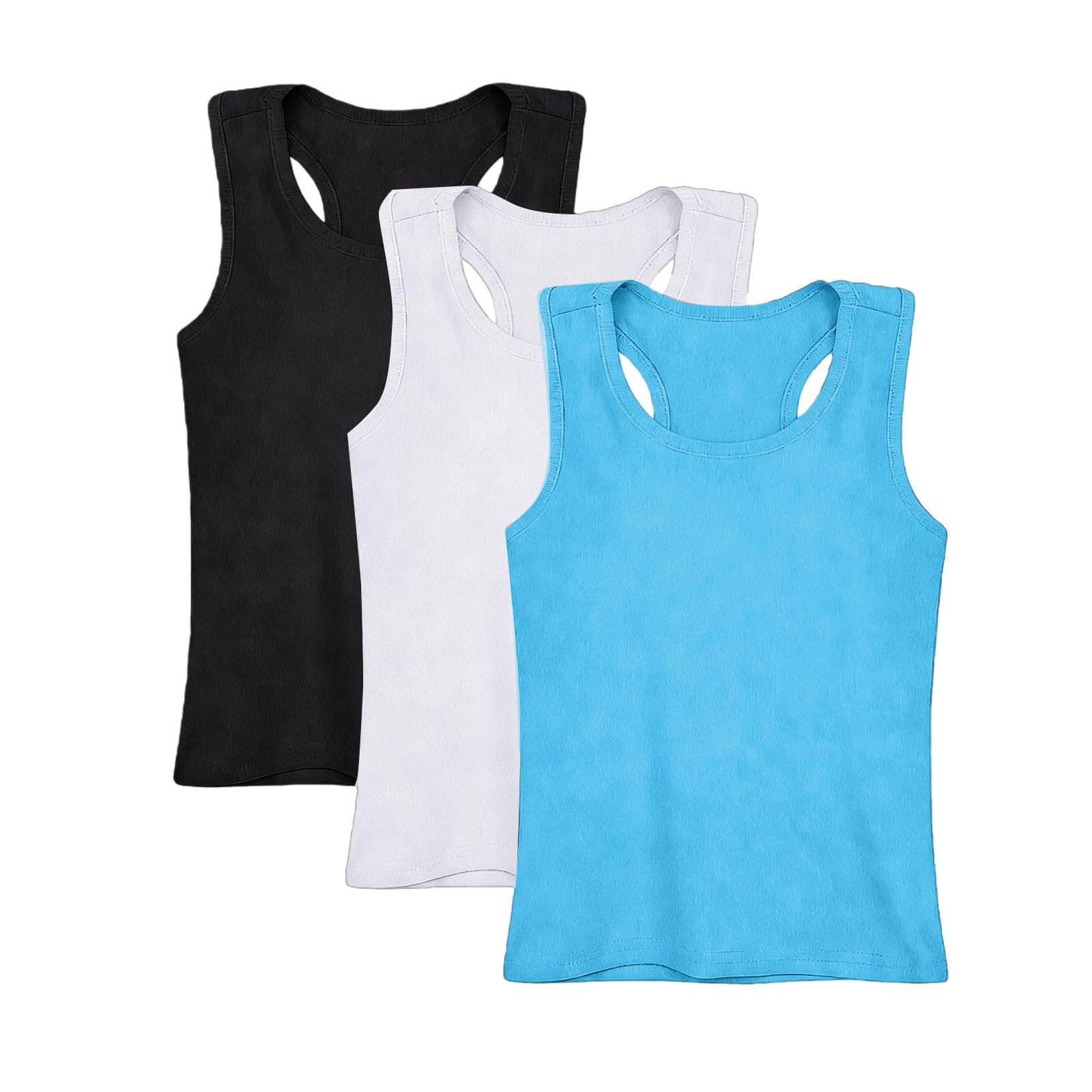 Paquete de 3 camisetas sin mangas para niñas y niños, camisetas de verano de color liso, camisetas casuales de cuello redondo, camisetas sin mangas para adolescentes, ligeras y ajustadas