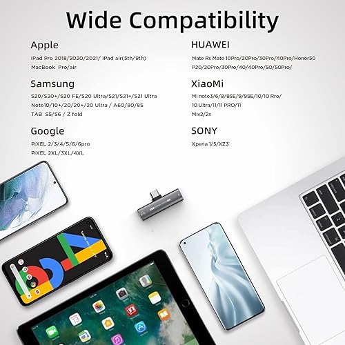 Miniatura 6 de Adaptador y cargador de auriculares de audio USB C a 0.138 in, conector de auriculares USB C 2 en 1 HiFi DAC con adaptador de carga rápida de 27 W