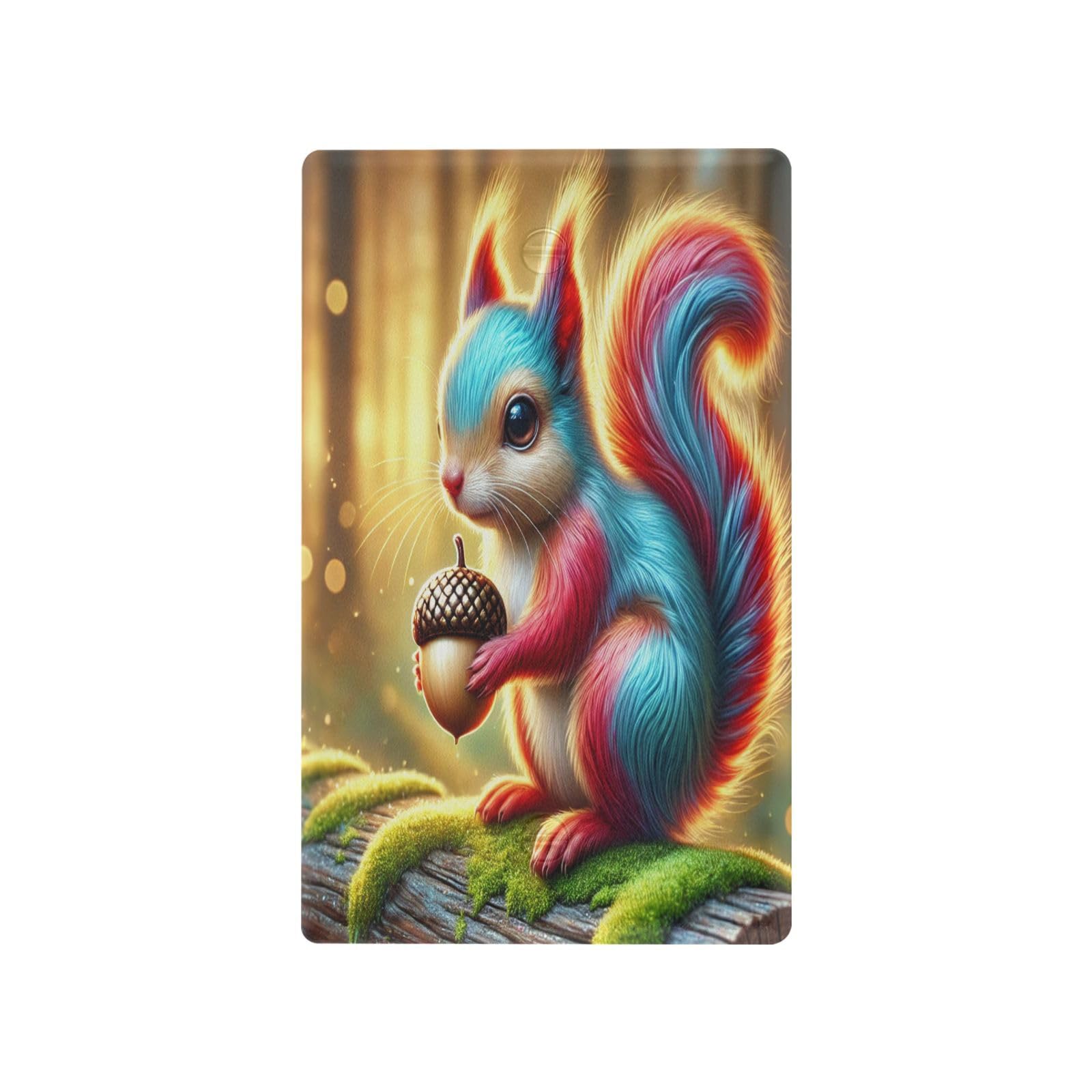 Colorful Squirrel Light Switch Cover Decorative Receptacle Outlet Wall Plate Guard Plastic Wall Outlet Cover for Farmhouse Home Decor Livingroom (Unused Outlet Cover)