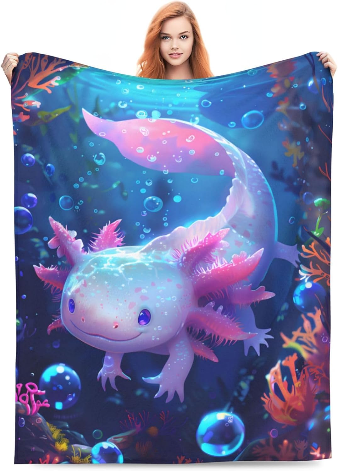 Axolotl Blanket Gifts for Girls Boys Kids Adults, Flannel Axolotl Throw Blankets for Bed Living Room Sofa Couch Traveling Camping, Soft Warm Lightweight Cozy Decor 50x60in