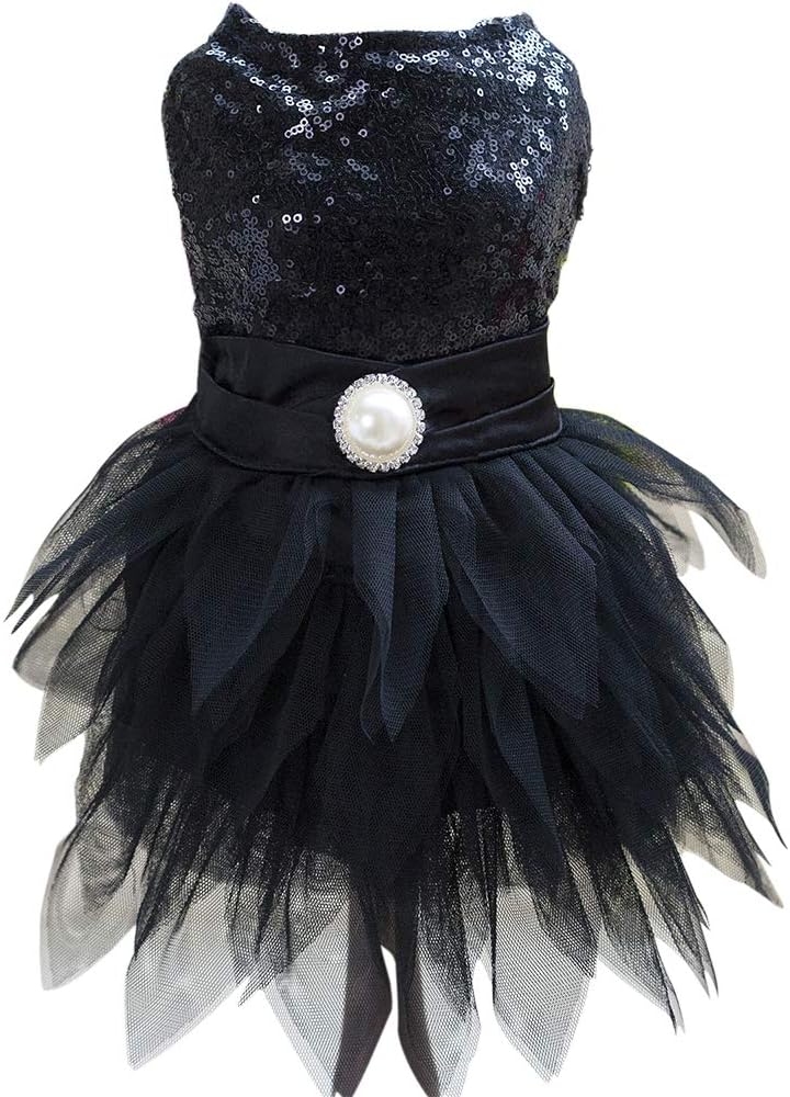 Tangpan Beam Waist Christmas Pet Costume Dog Dance Skirt Satin Camp Party Dress(Black,L)