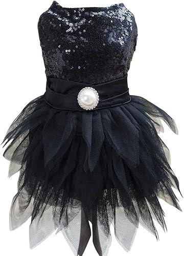 Miniatura 8 de Tangpan Disfraz de Navidad para mascotas, falda de baile de perro, vestido de fiesta de campamento de satén (negro, M)
