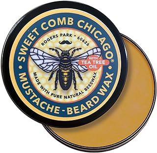 Sweet Comb Chicago Mustache & Beard Styling Wax, Medium Hold for Styling Men's Facial Hair, Great for Handlebar, Zappa, Beards to a Full, Square or Even Short Box Style Now with Tea Tree Oil