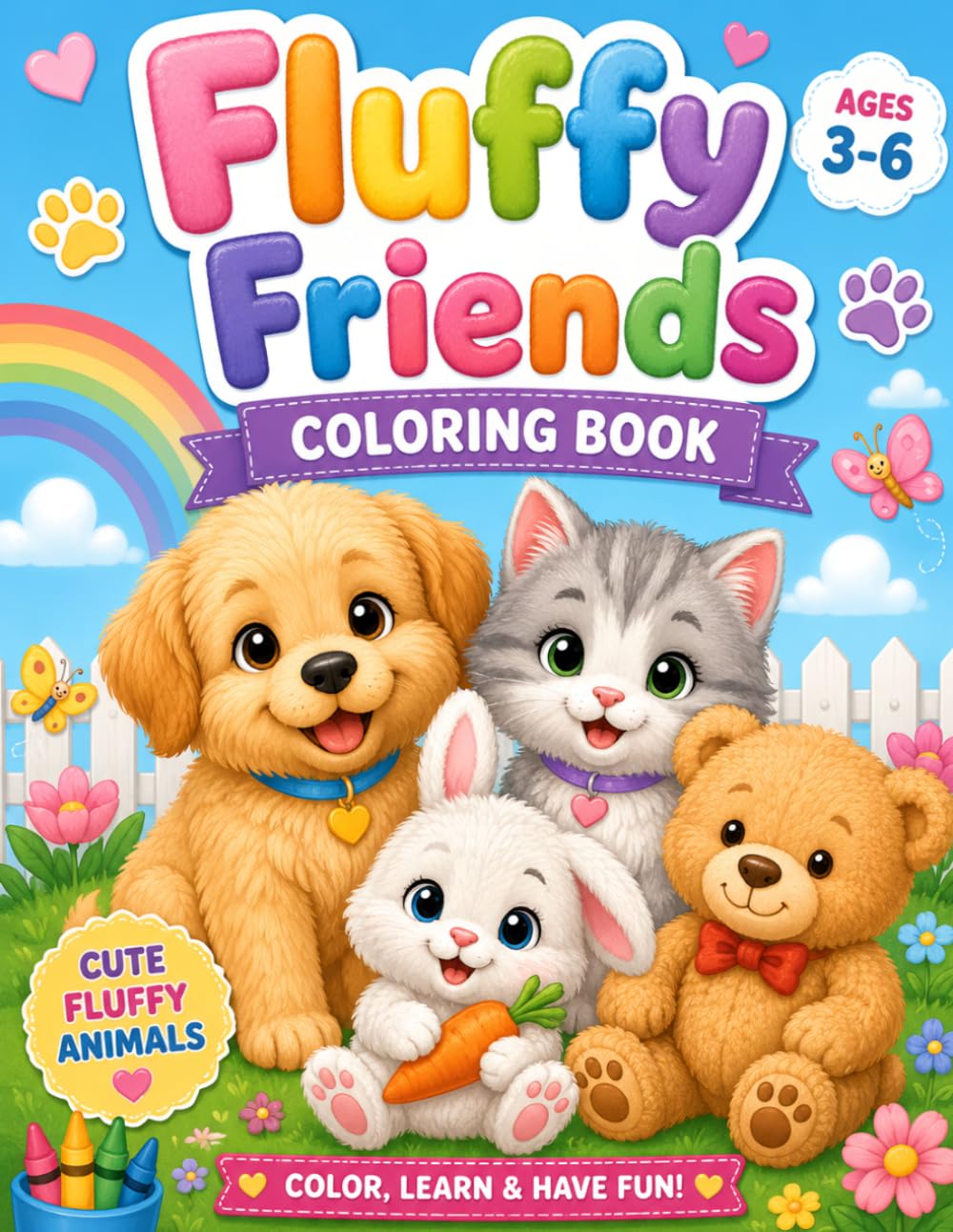 Fluffy Friends Coloring Book: Cute & Easy Animals for Kids Ages 3–6