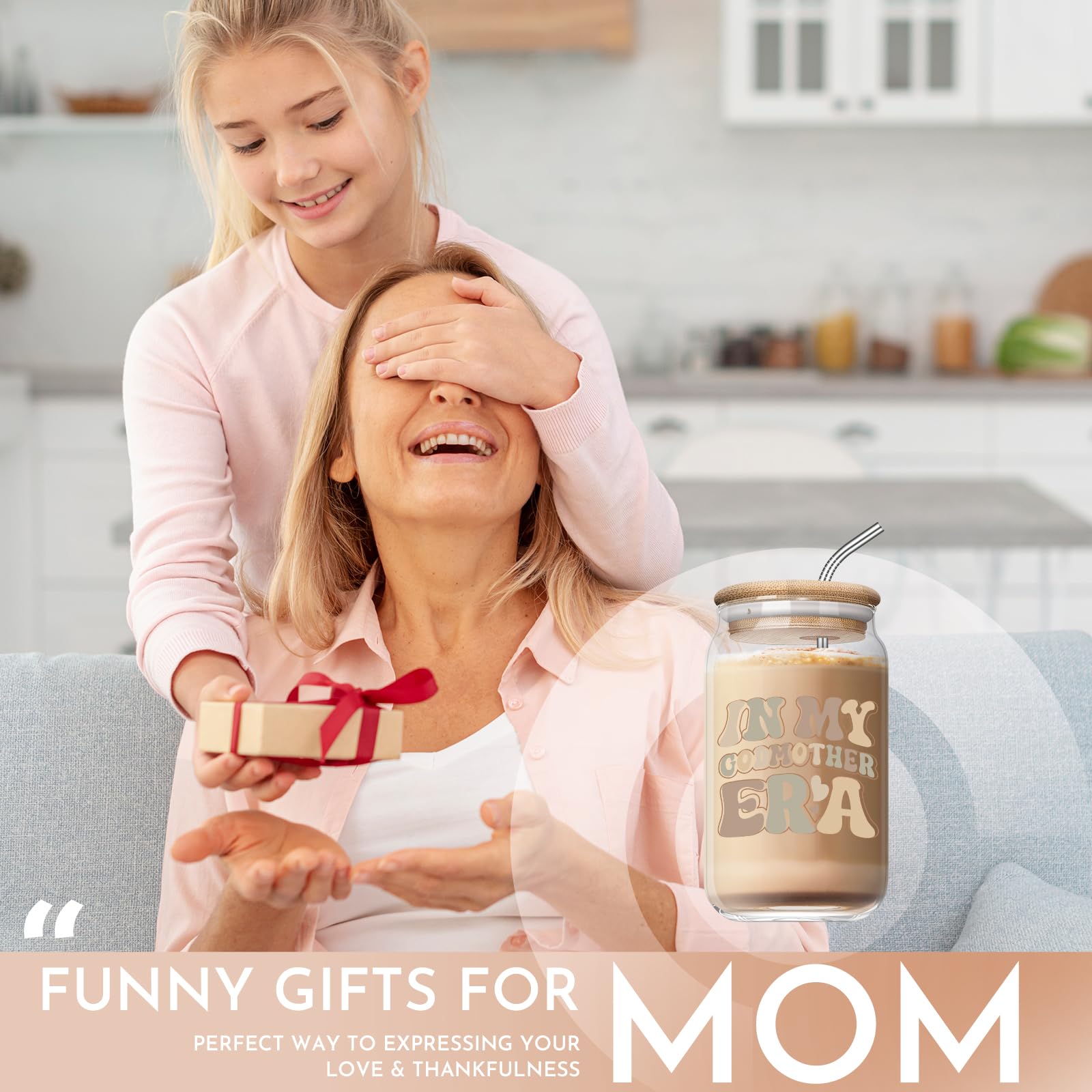 Godmother Proposal Gifts for Women: In My Godmother Era 16oz Coffee Glass Cup - Pregnancy Announcement Gifts for Mother's day Christmas Birthday From Godchild