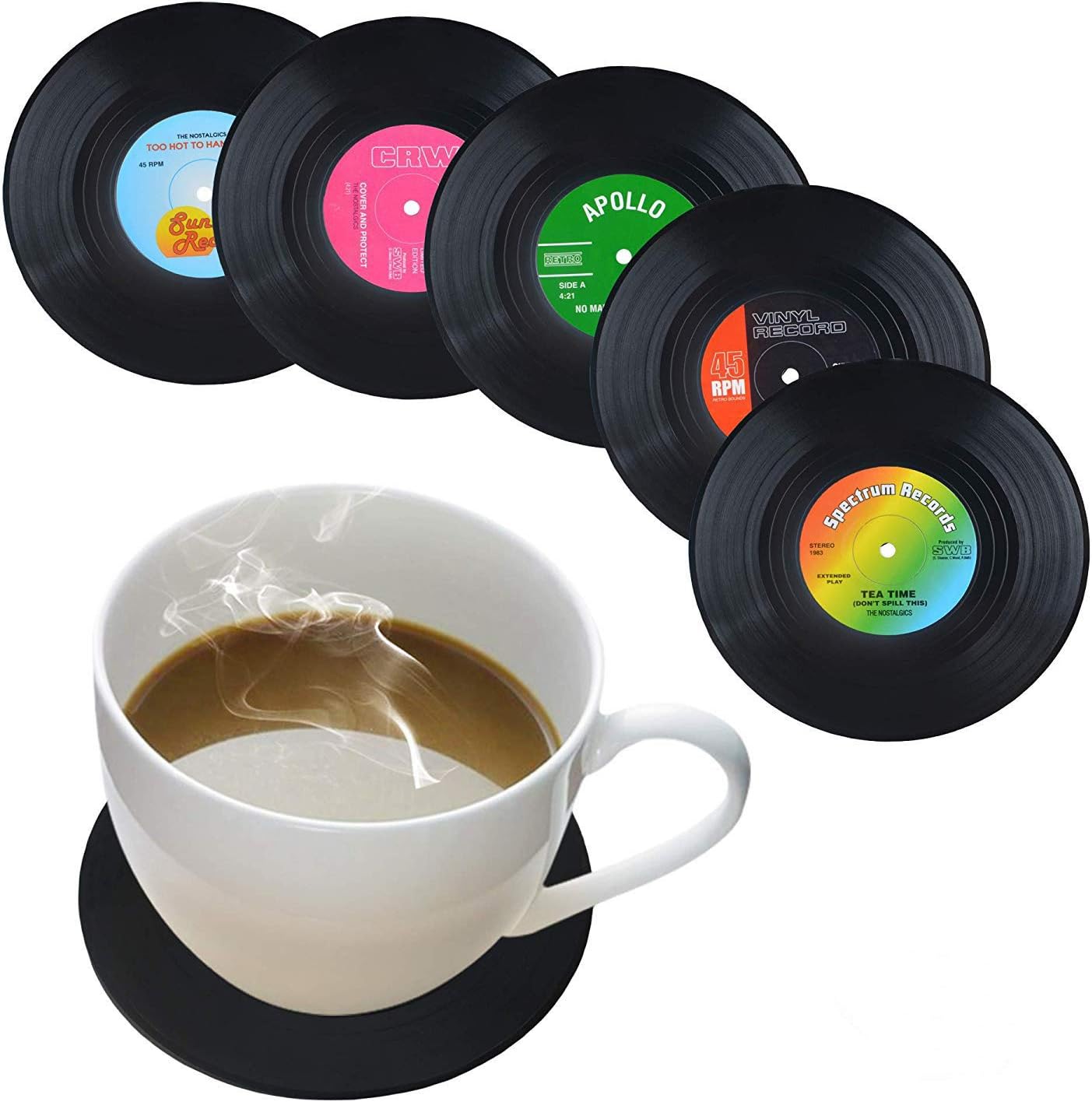 🛒 Flаѕh Sаlе Vinyl Record Disc Coasters | Set of 6 with funny, colorful labels | Perfect for classic music lovers Amаzіng 🔥 Vinyl Record Disc Coasters | Set of 6 with funny, colorful labels | Perfect for classic music lovers