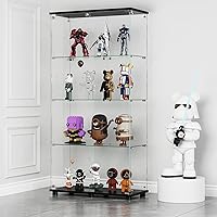 MODCART 64" Black Glass Curio Display Cabinet with Lockable Double Doors, 4 Tempered Glass Shelves for Living Room Office Bedroom