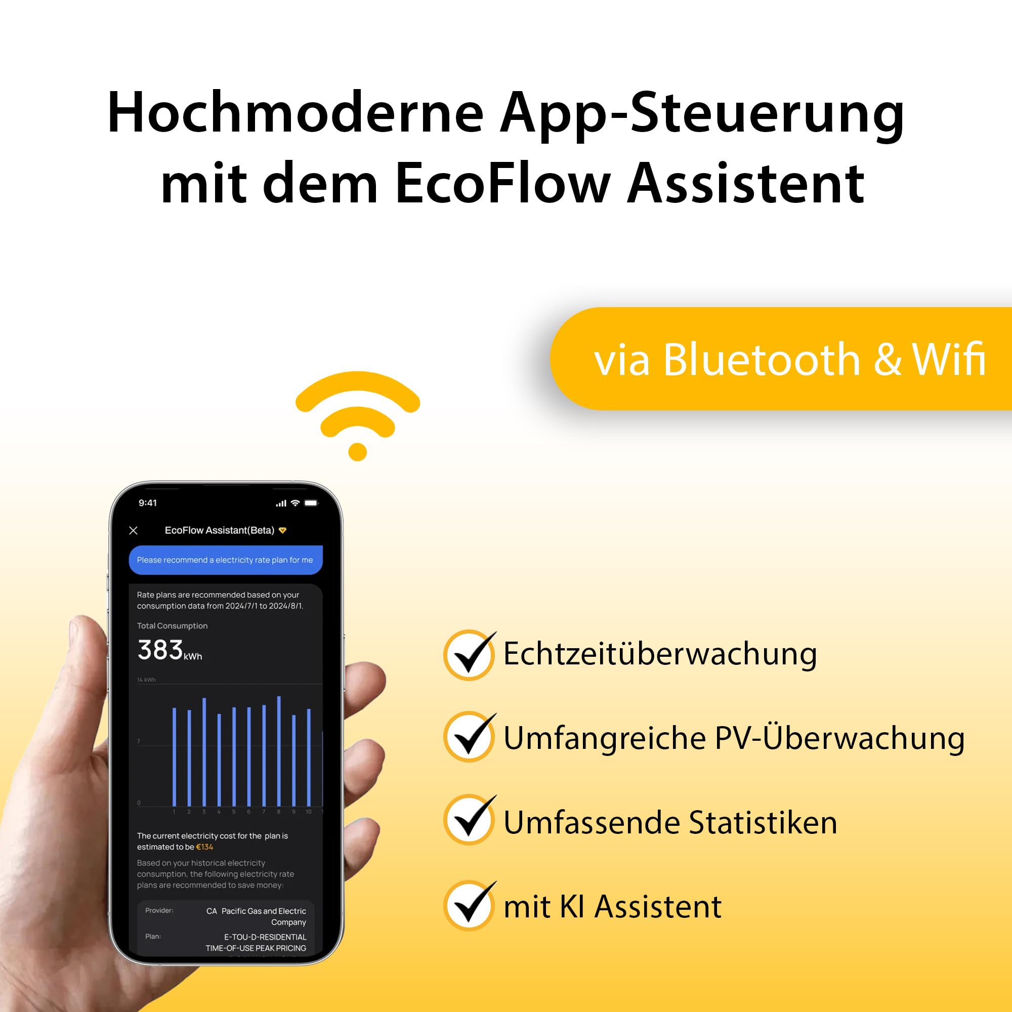 VALE Balkonkraftwerk Bifazial 900 Wp Full Black - EcoFlow Stream Wechselrichter 800 W - Set mit Universalhalterung - 5m AC-Kabel - inkl. App-Steuerung | EcoFlow Stream Wechselrichter 800 W, Set mit Universalhalterung, 5m AC-Kabel, inkl. App-Steuerung