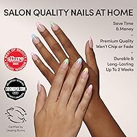 Vista 2 de Glamnetic - Confetti Uñas postizas semitransparentes, cortas en forma de almendra, calidad de salón 15 tamaños - Kit de 30 uñas con pegamento