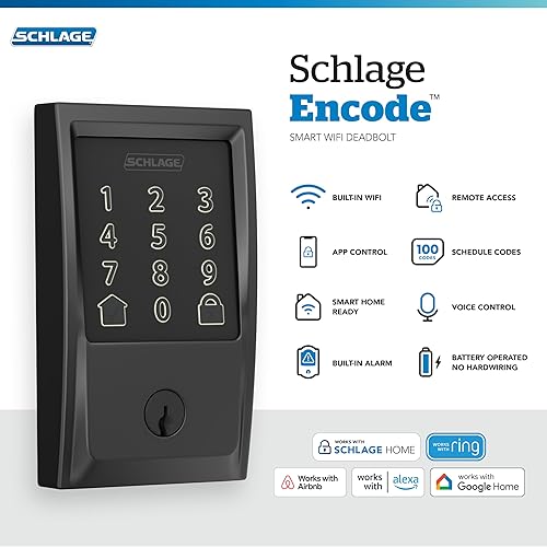 Miniatura 2 de Schlage Encode Smart WiFi Cerrojo de puerta delantera - Entrada sin llave con aplicación o pantalla táctil - Funciona con Alexa, Hey Google y Airbnb