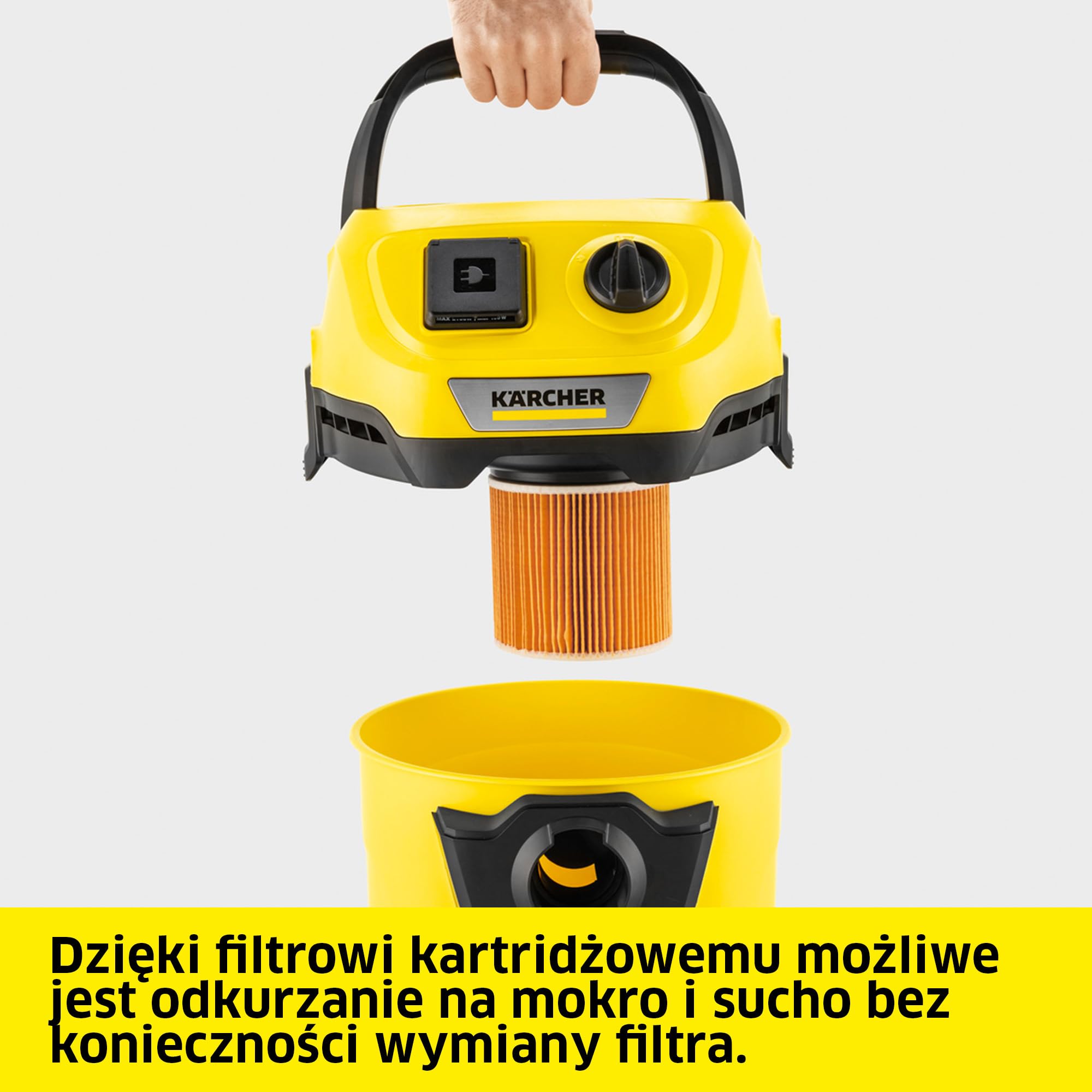 Kärcher odkurzacz uniwersalny WD 3 P V-19/4/20, 1000 W, plastikowy zbiornik, wąż ssący, filtr kartridżowy, fizelinowa torebka filtracyjna, ssawka podłogowa i szczelinowa, adapter do elektronarzędzi