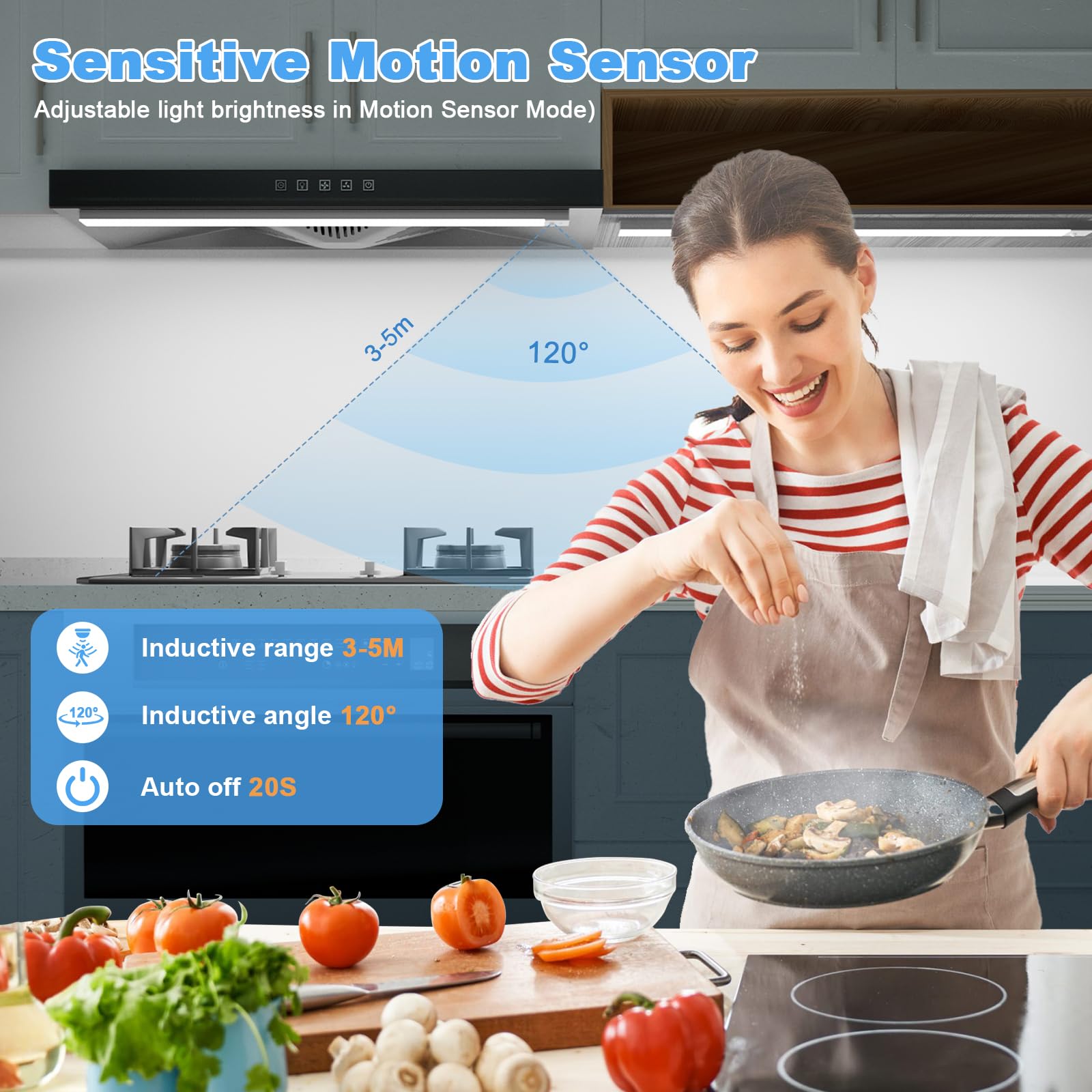 OUILA Luce Led Sottopensile Cucina 60cm, 2PCS 5000mAh 4 Modalità con Sensore Movimento,5000K Luce Armadio Led con Sensore per Armadio Scale Corridoio Garage Letto