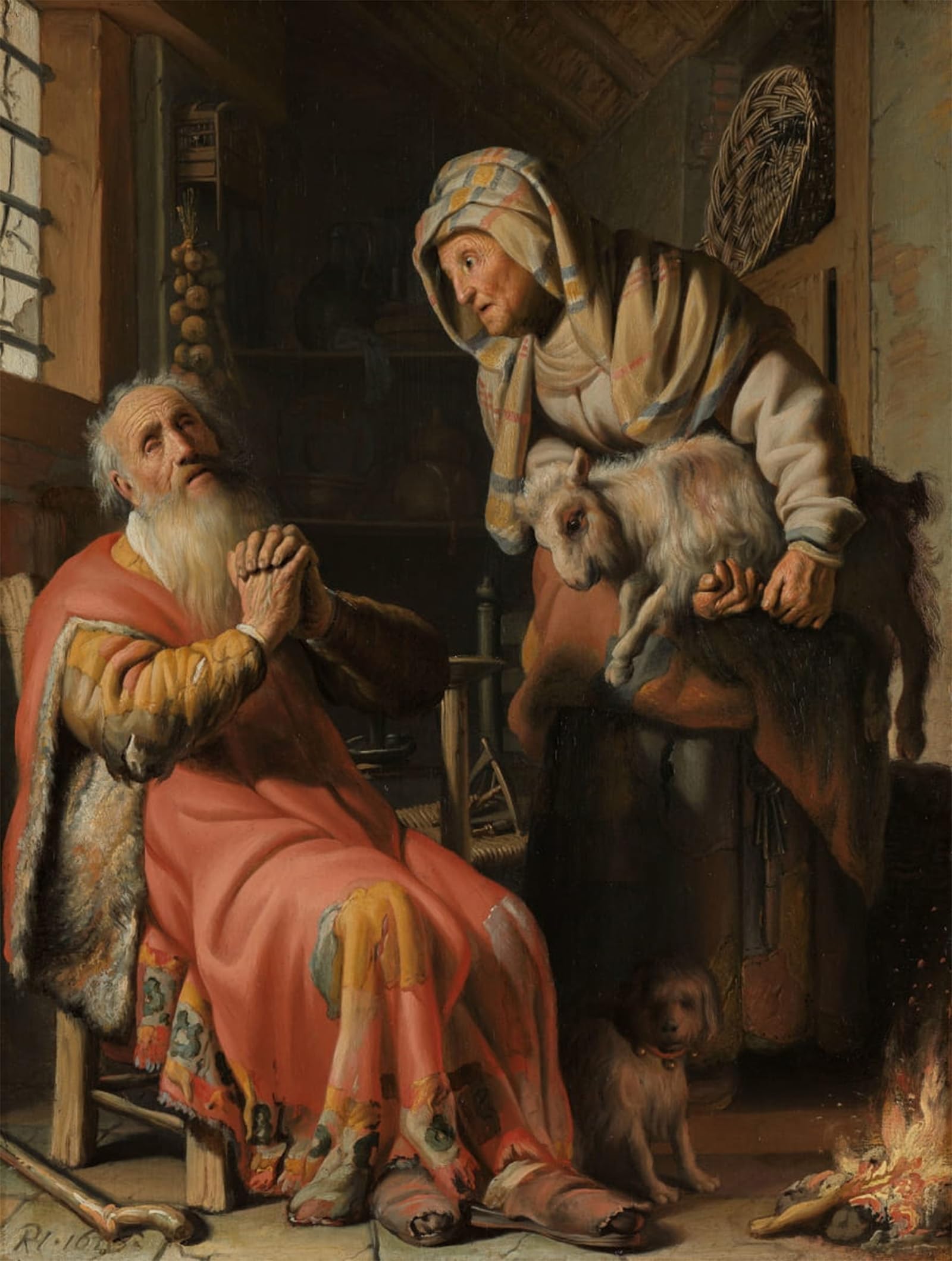 HRJUBWREE Retro Picture Art Painting Wall Poster Tobit and anna with the kid by Rembrandt van Rijn Vintage Art Print for Office Decor 60x90cm