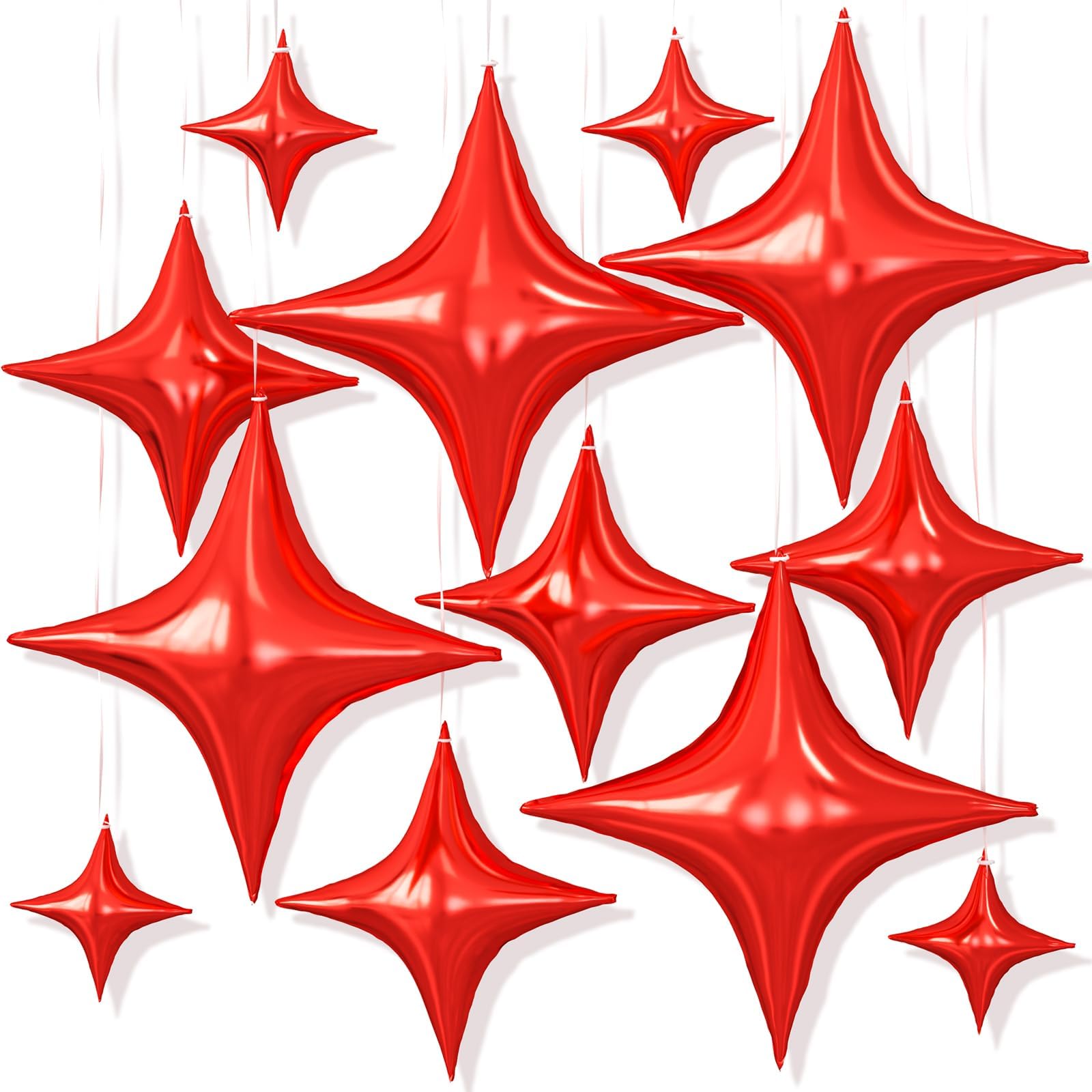 12PCS Red Star Balloons, 26/18/10 Inch Star Foil Balloons, Metallic Red Four Pointed Stars Balloon for Graduation Birthday Baby Shower Halloween Wedding Anniversary New Year Party Decorations โ image 1