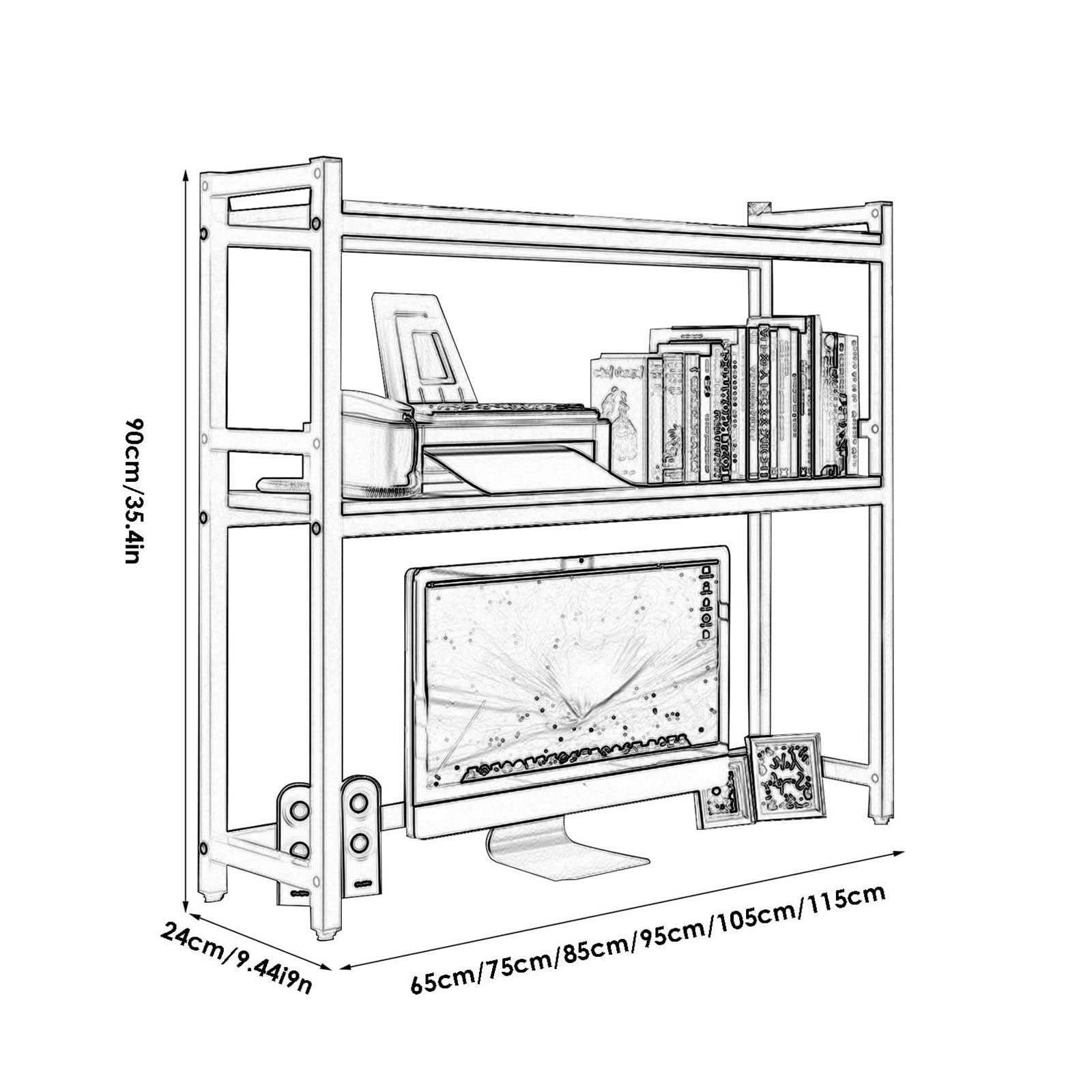 Libreria da scrivania - Organizer Regolabile a 2 Livelli per scrivania del Computer, scaffale espositivo Multiuso in Legno, Accessorio salvaspazio per la scrivania