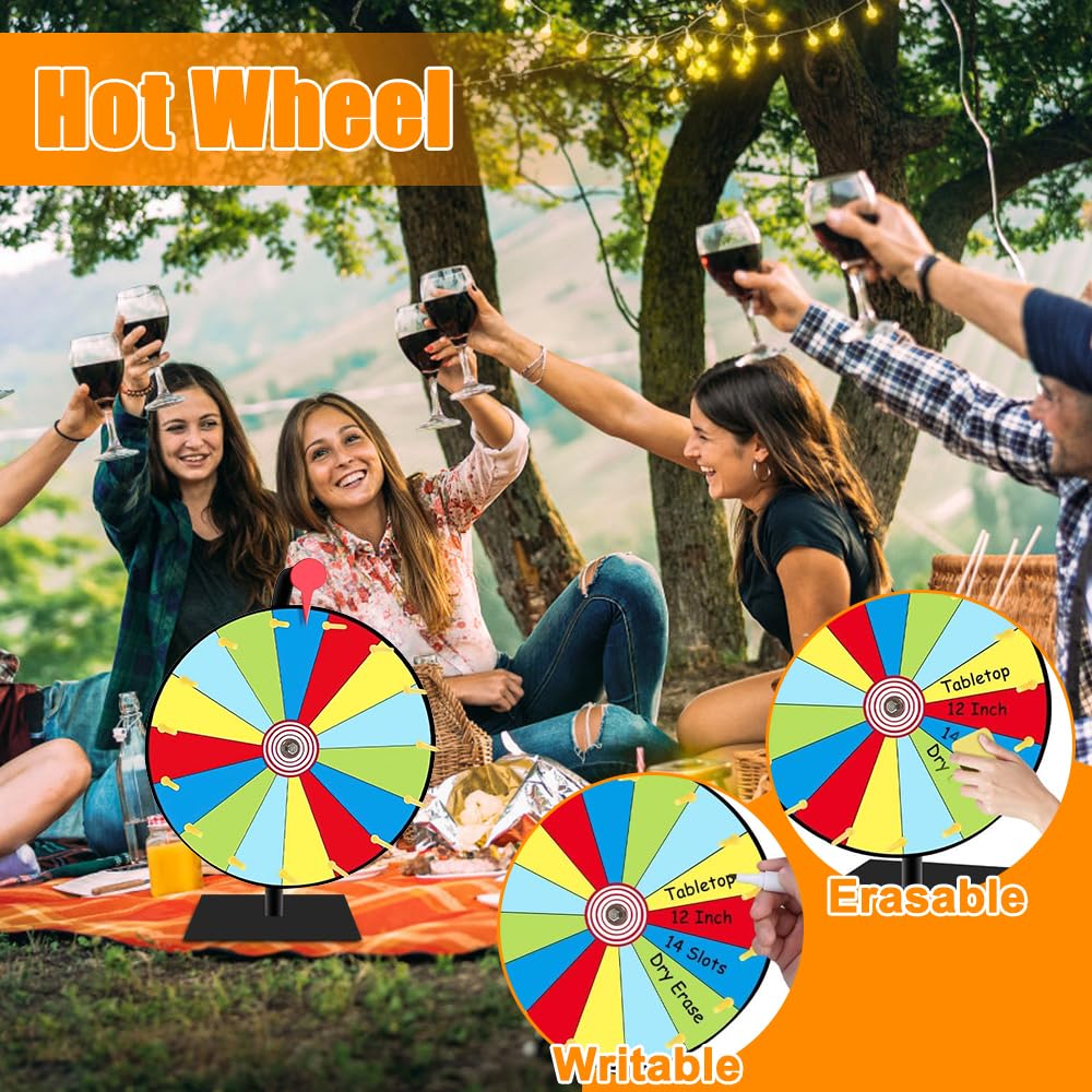 Glücksrad, 30CM Glücksrad zum Drehen, 15 Slots Drehrad Glücksrad mit Radiergummi und Markierstift, glücksrad zum selbstgestalten für Wortspiele, Halloween, Weihnachten