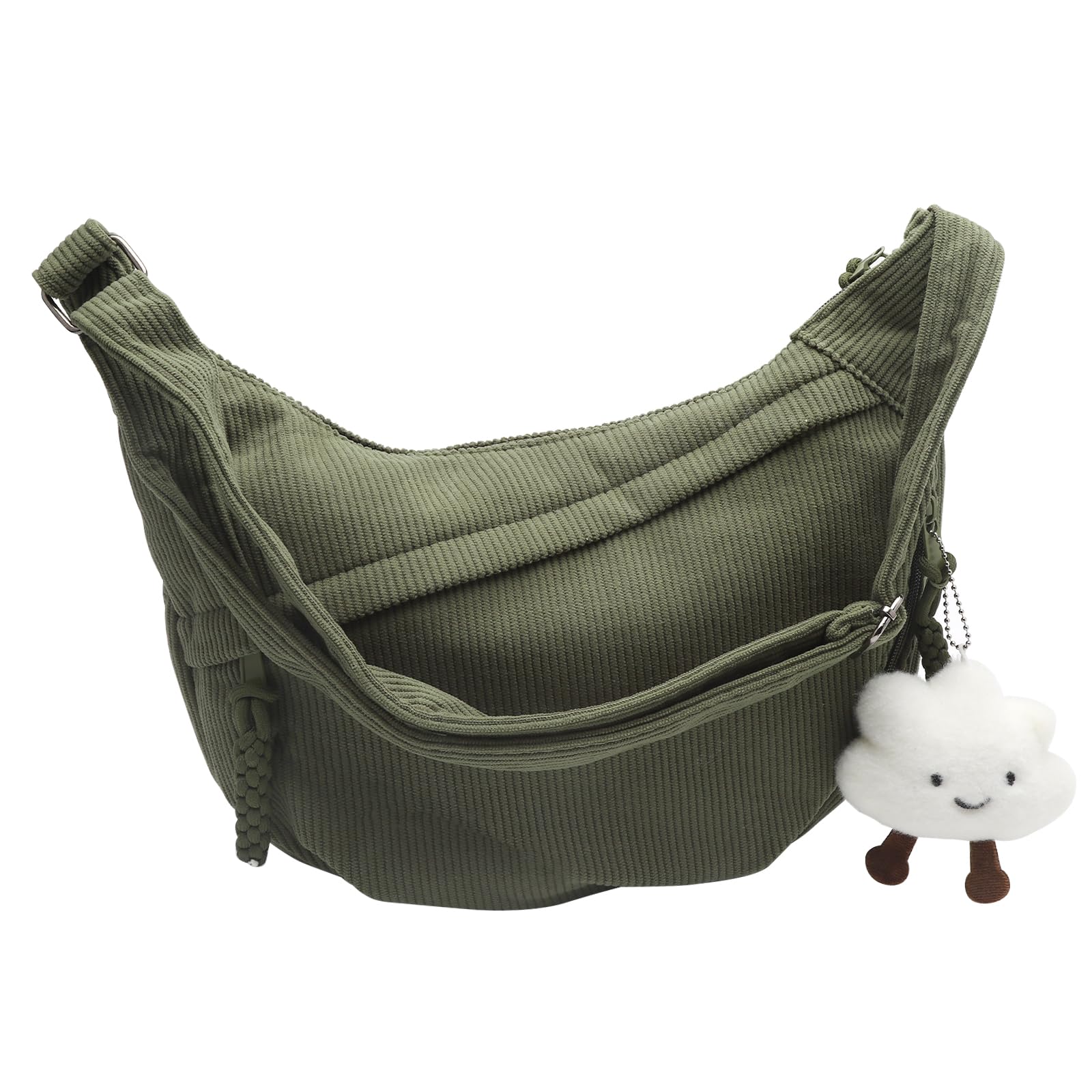 HENGBIRD Halbmond Tasche Damen, Grün Half Moon Bag, Moon Bag Large Small, Crossbody Bag Damen Groß, Bauchtasche Cord, Cord Uni Tasche Damens, UmhäNgetasche Cords