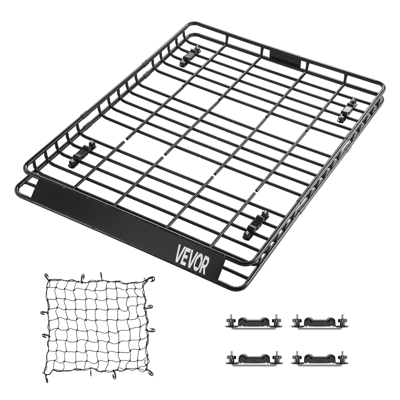 VEVOR Porte-Bagage pour Voiture, 1630 x 1270 x 105 mm, Panier de Toit Universel en Acier allié antirouille, avec Deux Filets de 900 x 1000 mm, clôture de 10,4 cm, Charge de 68 kg, pour SUV, Camion