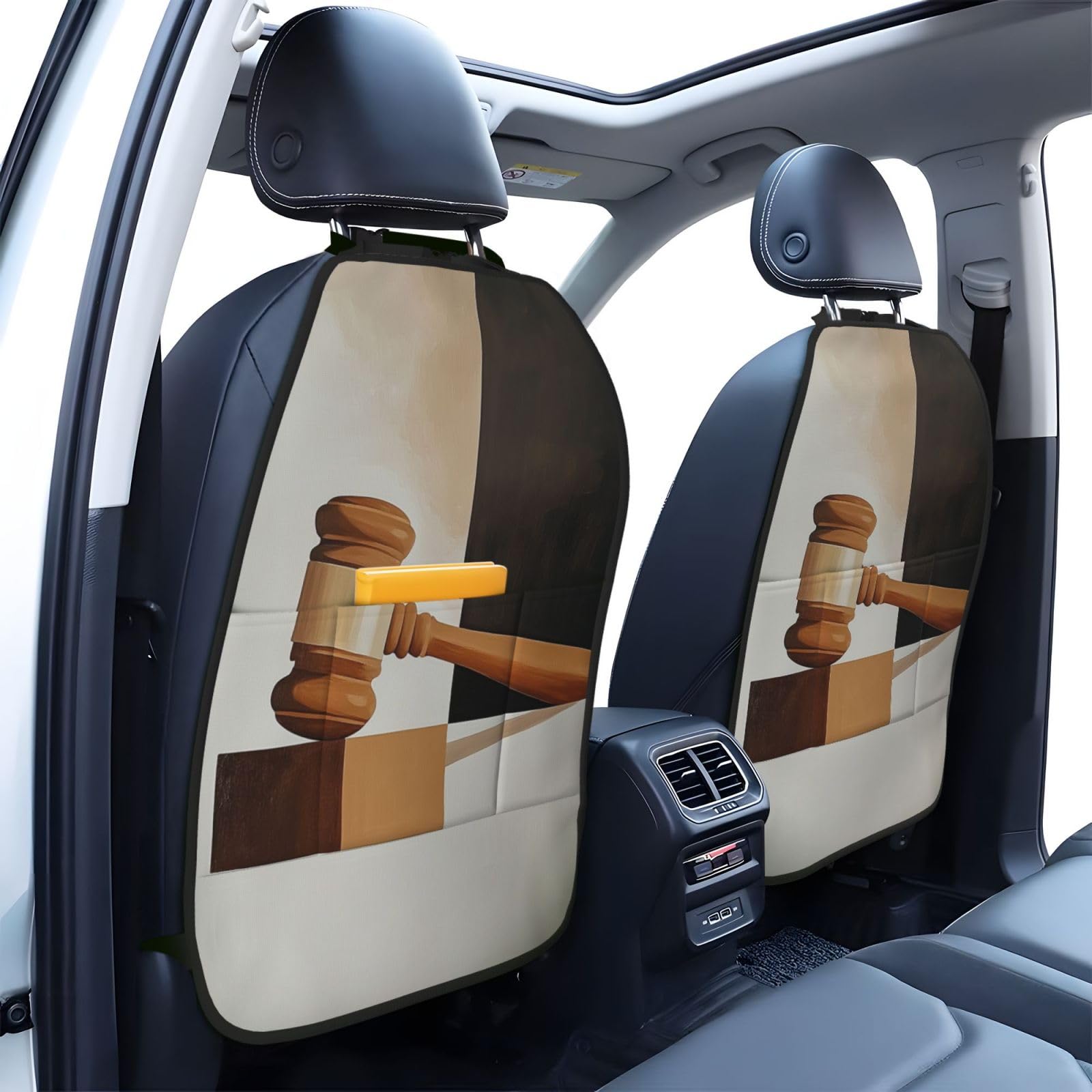 Abstract Gavel Minimalist Geometric Justice Car Seat Back Kick Protectors,2 Pack Kick Mats with Storage Pockets for Vehicles to Protect from Dirt Mud Scratches