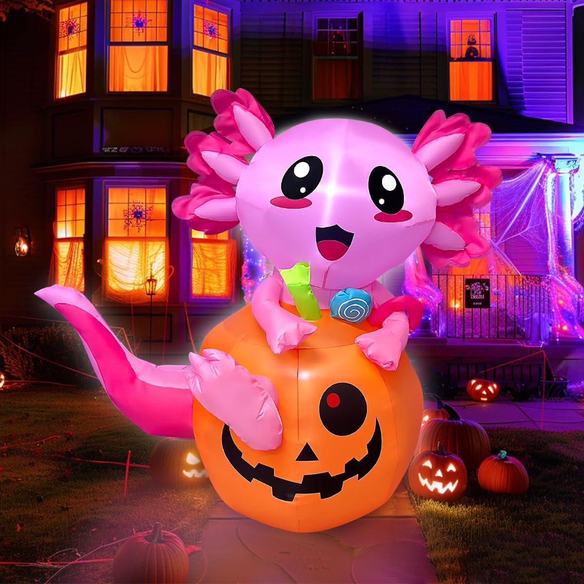 5FT Halloween Inflatable Pumpkin Axolotl Decorations Built-in LED Lighted Blow Up Decoration Home Yard Outdoor Indoor Garden Lawn Decor