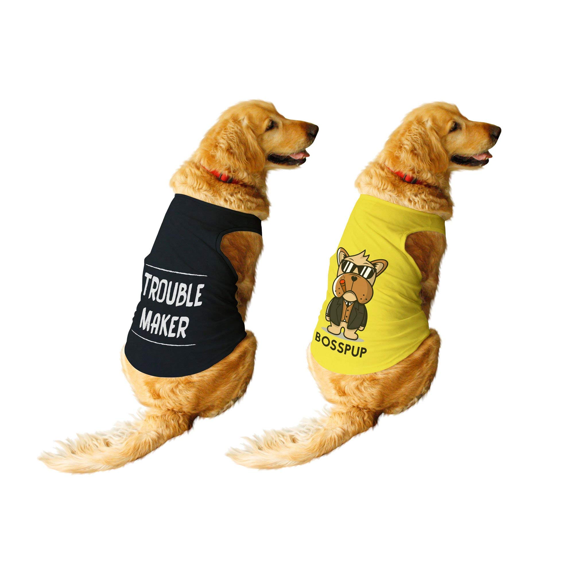 Ruse Set of 2 Summer Dog T-Shirt Troublemaker & Bosspup Printed Pets Round Neck Sleeveless Combo Vest Tank/Tees/Apparel/Clothes for Dogs Black/Yellow/X-Small (New Born Puppy) (B08WHCTWRD) Amazon Price History, Amazon Price Tracker