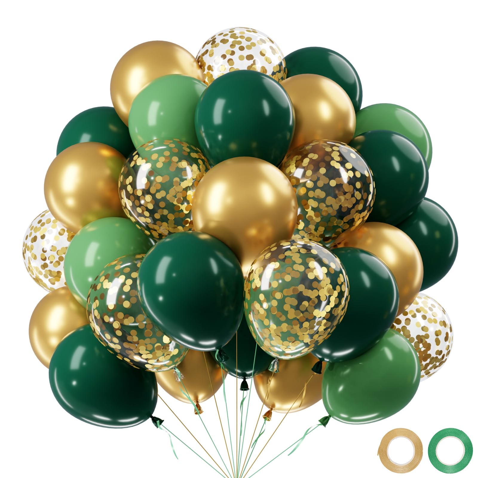 Green and Gold Balloons, 62pcs Sage Green Balloons Metallic Gold Latex Balloon with Golden Confetti Balloon for Birthday Decorations Jungle Theme Party Decoration Engagement Baby Shower Christening — image 1