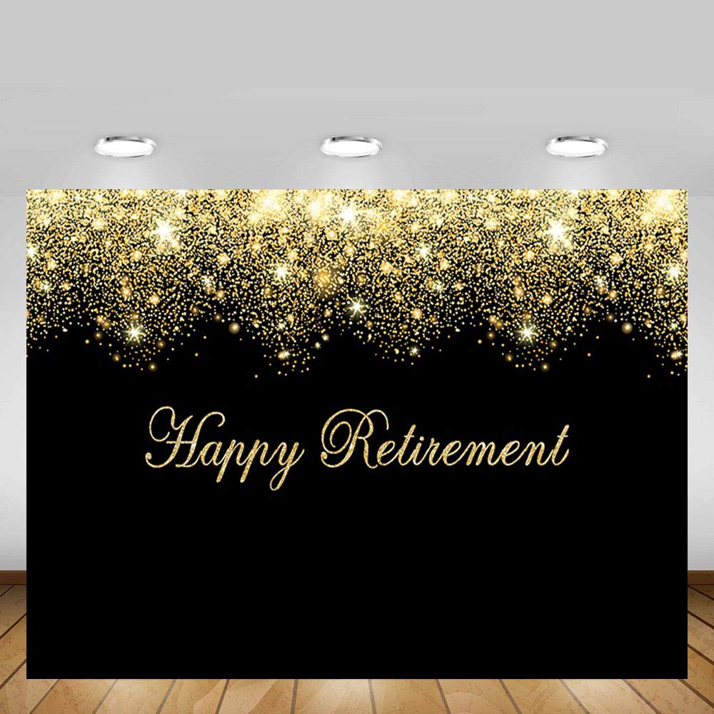 Yeele Rundes Fotohintergrund Tuch "Happy Retirement" - 1,8m Durchmesser, Schwarz-Gold Glitzer, Für Ruhestands-Party