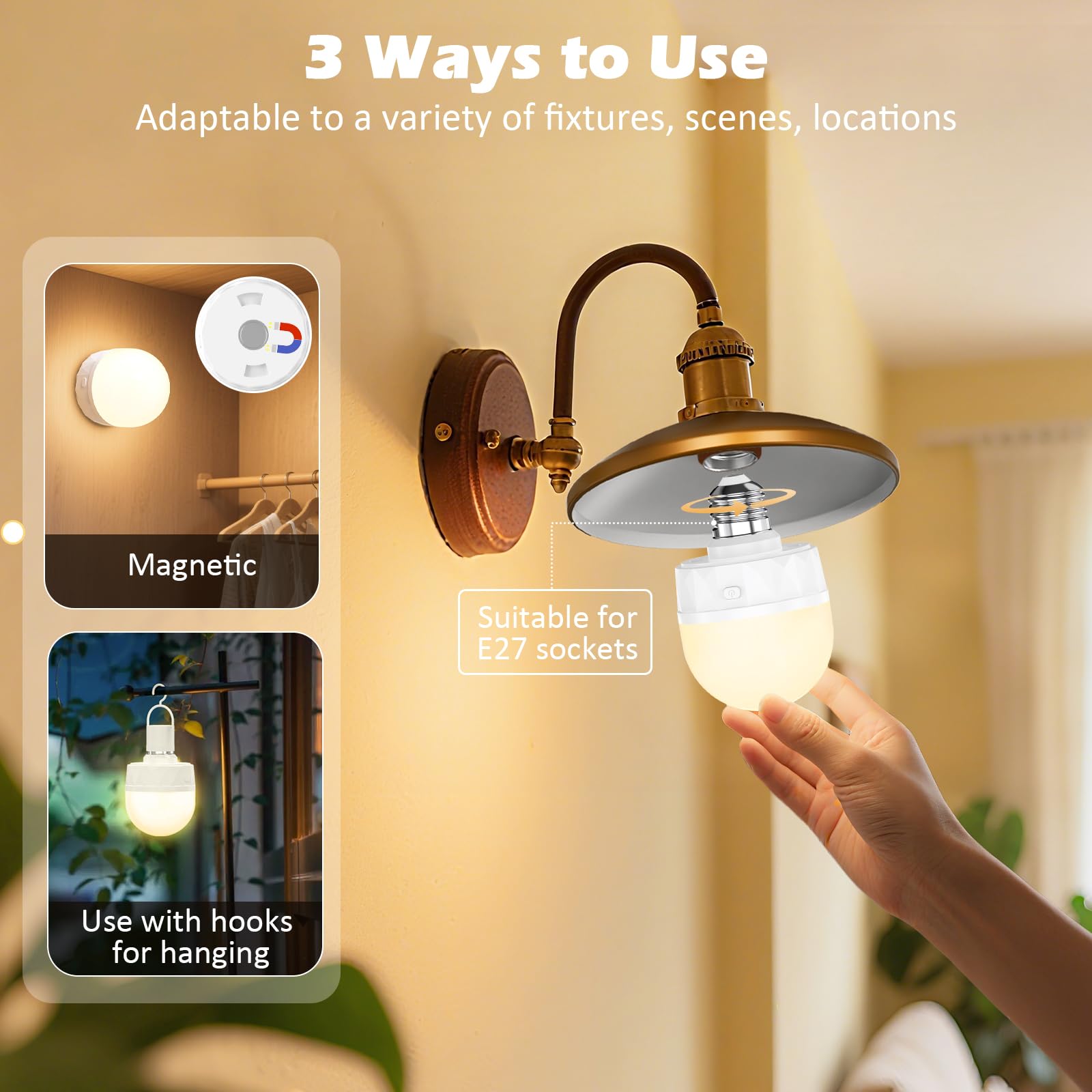 Lampadina a Batteria USB E27 Luce Led Lampada Emergenza Campeggio con