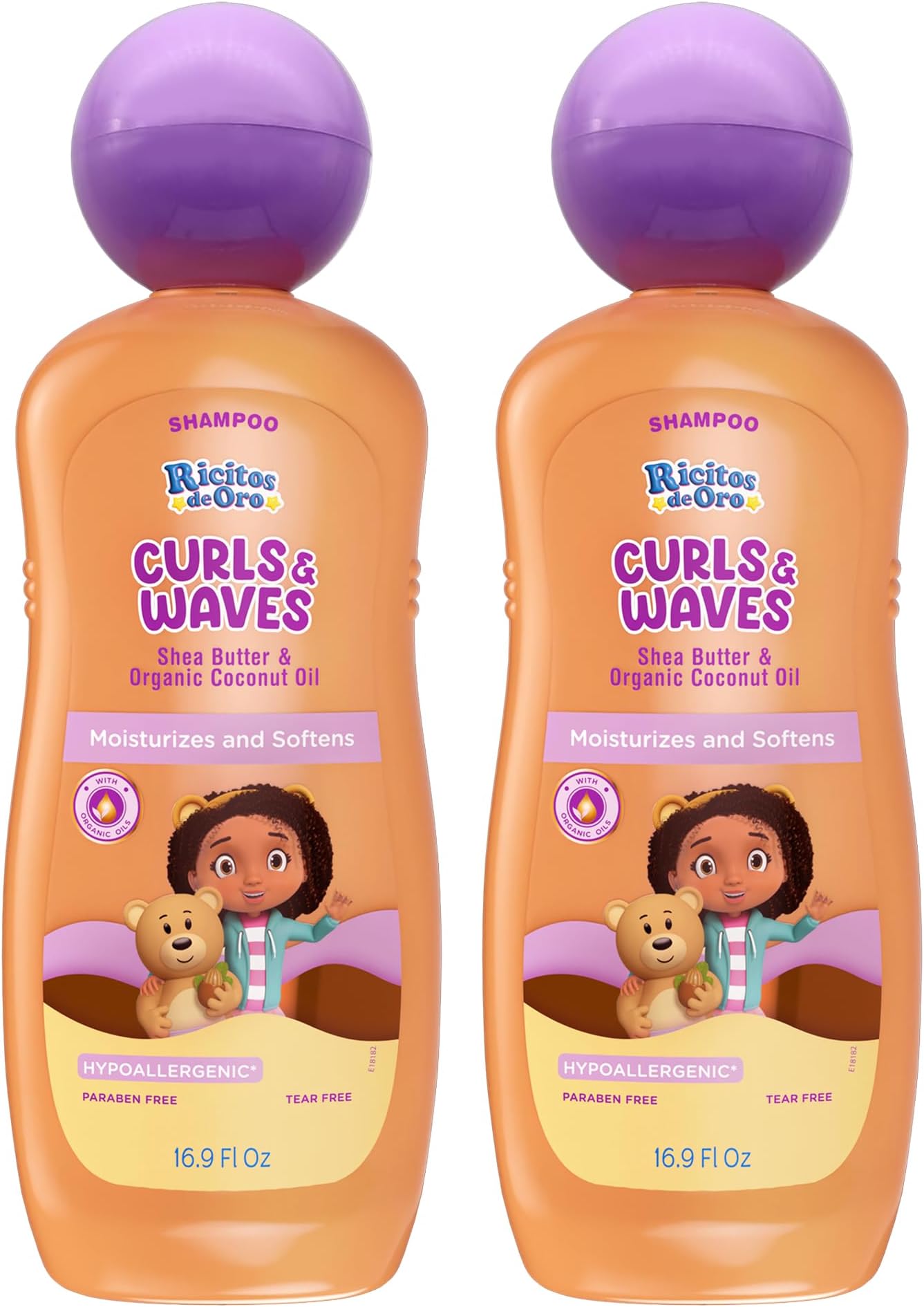Curls & Waves Shampoo: Defines & Highlights Natural Curls, Moisturizes & Smoothes, Frizz Control, Deep Cleanses Scalp, Baby Shampoo, Ideal for Kids & Toddlers, 16.9 oz, 2-Pack