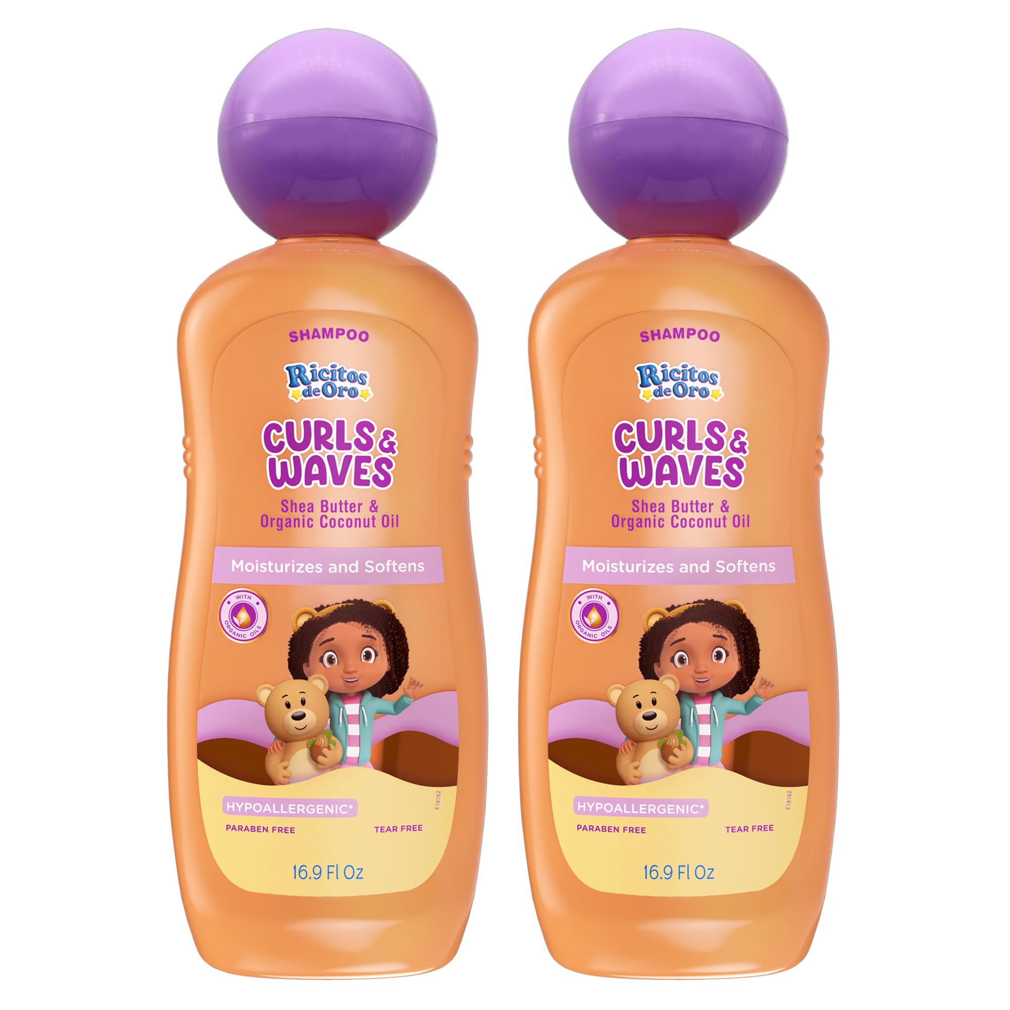 Ricitos de Oro Curls & Waves Shampoo: Defines & Highlights Natural Curls, Moisturizes & Smoothes, Frizz Control, Deep Cleanses Scalp, Baby Shampoo, Ideal for Kids & Toddlers, 16.9 oz, 2-Pack
