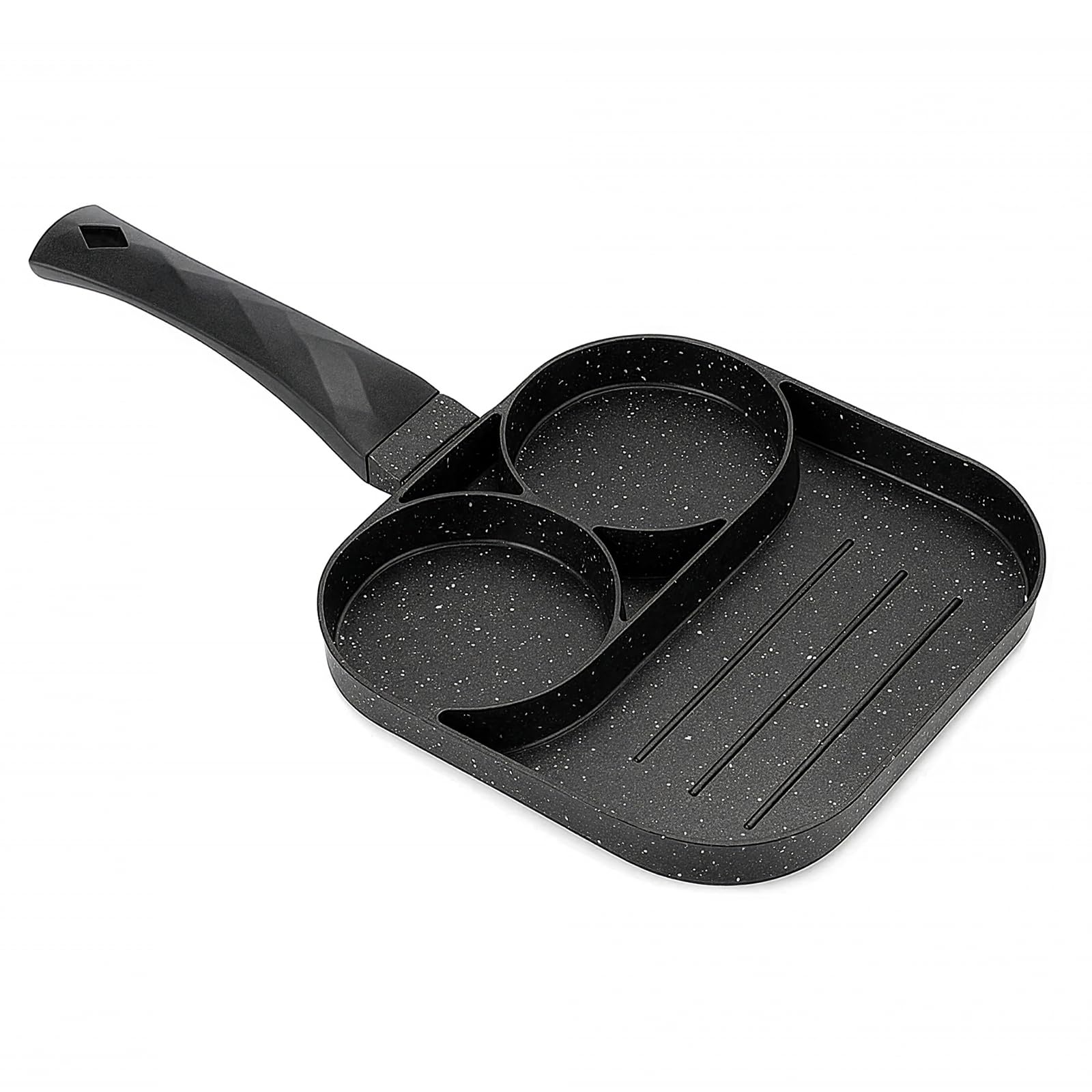 4-Hole Egg Frying Pan Multi Nonstick Pancake Maker with Wooden Handle, Induction Hob Compatible Poached Egg Pan & Breakfast Cookware (Black, 3 Hole) — image 1