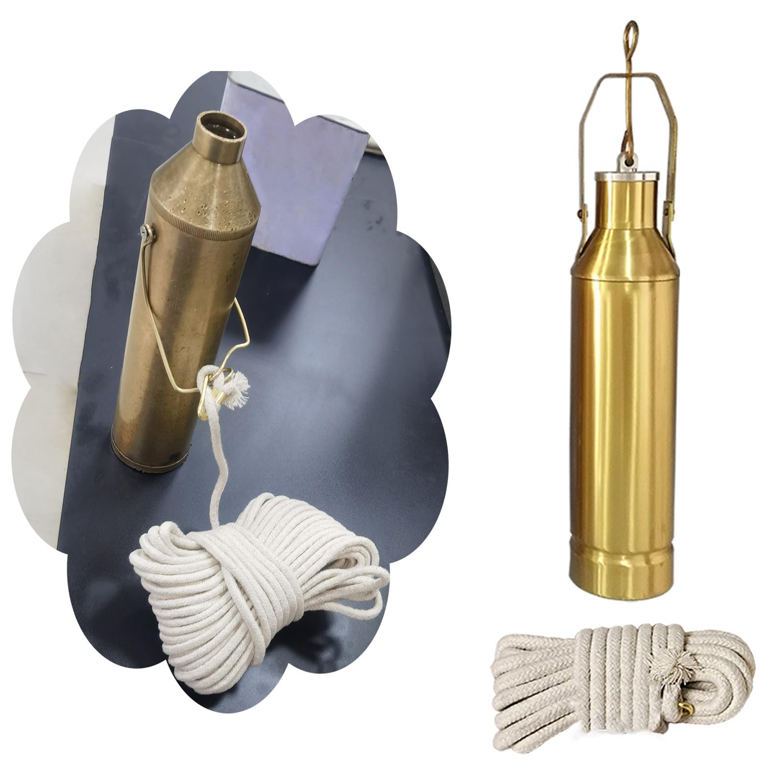 Dailify 1000Ml Integrated Weighting Oli Sampler Bottle Copper, 500 Ml 1000 Ml Oli Sampling Cup & Rope Kit, Petroleum Sample Collecting Bucket For Deep Sea Well(,20M (65.6 Ft) Rope)