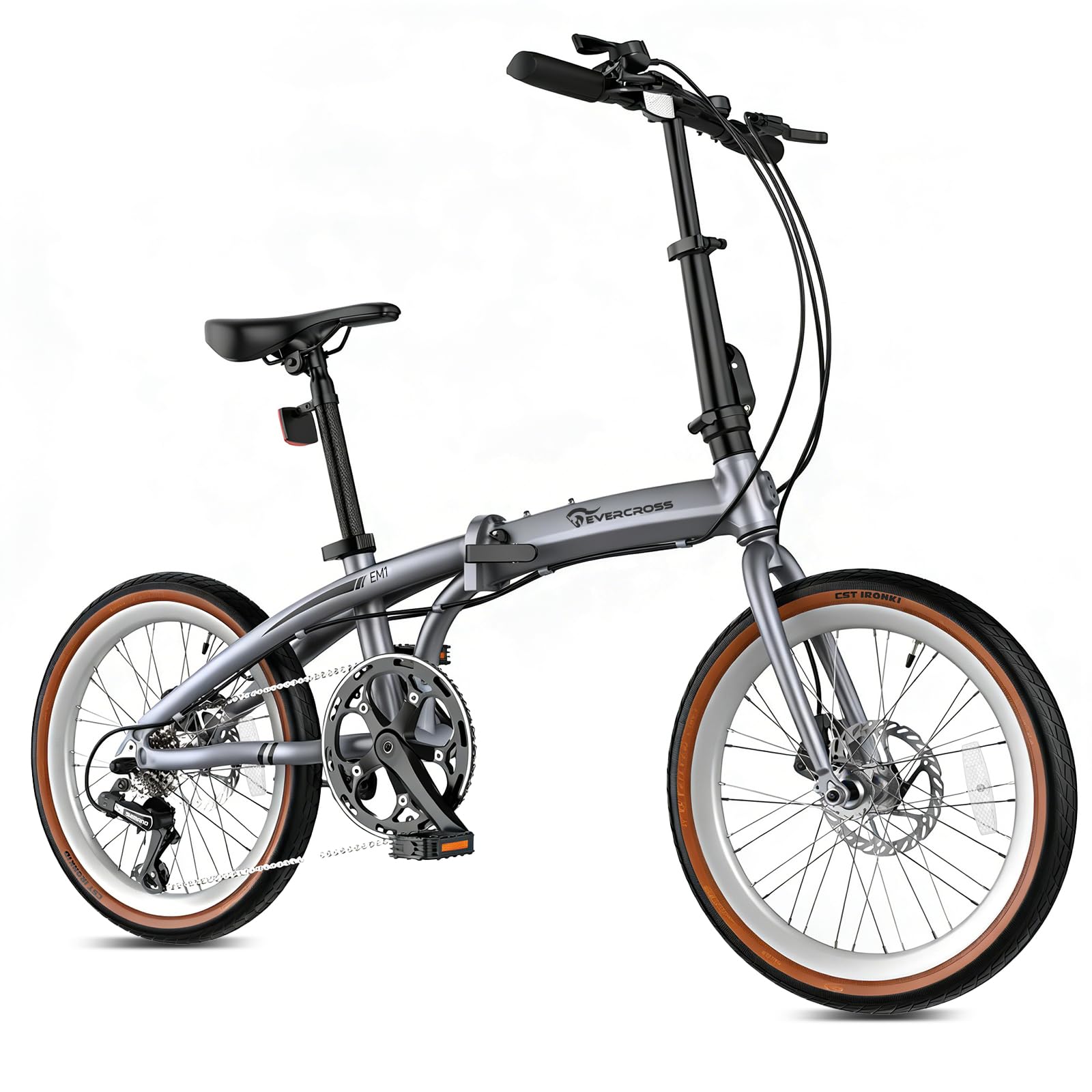 EVERCROSS EM1 Bici Pieghevole per Adulti e Ragazzi dai 12 Anni – Ruote 20", 7 Velocità, Doppi Freni a Disco, Telaio in Alluminio Leggero, Peso 12,7 kg, 99% Pre-montata, Adatta ad Altezze 150-185 cm