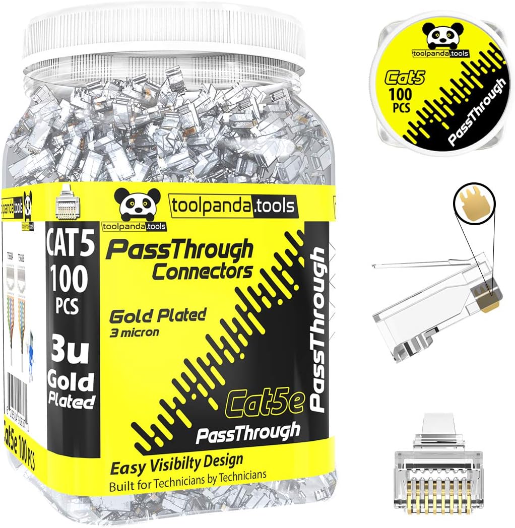 🛒 Crаzу Dеаlѕ toolpanda.tools rj45 cat5e passthrough connectors 100 pcs cat5/5e Push Through Connector cat5/5e rj45 Pass Through Connector rj45 ez connectors for cat5e ethernet Cable (Cat5e/100 pcs)