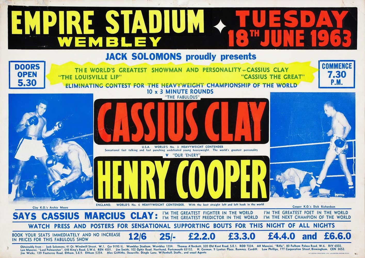 Omg Printing Henry Cooper Vs Cassius Clay Muhammad Ali Boxing Poster/Print/Picture Satin Photo Paper - A3-420Mm X 297Mm