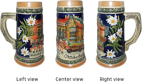 Miniatura 5 de Essence of Europe Gifts E.H.G 0,7 litros  OktoberfestHaus Oktoberfest Stein Cerámica Jarra de Cerámica Munich Alemania Stein y Edelweiss Flores