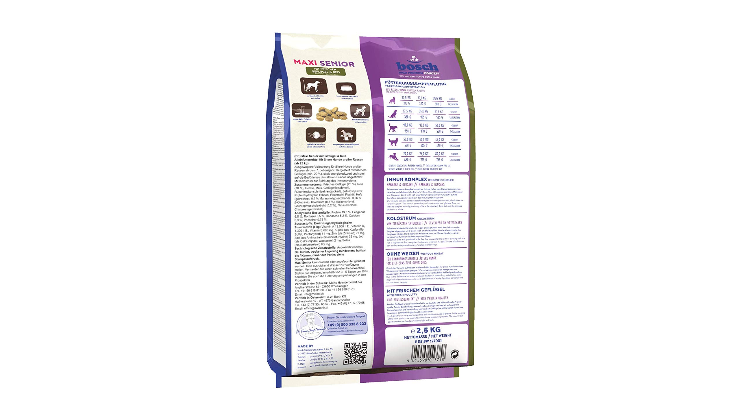 Bosch HPC Maxi Senior mit frischem Geflügel & Reis | Hundetrockenfutter für ältere Hunde großer Rassen (ab 25 kg) | 1 x 2.5 kg (Packung mit 2)