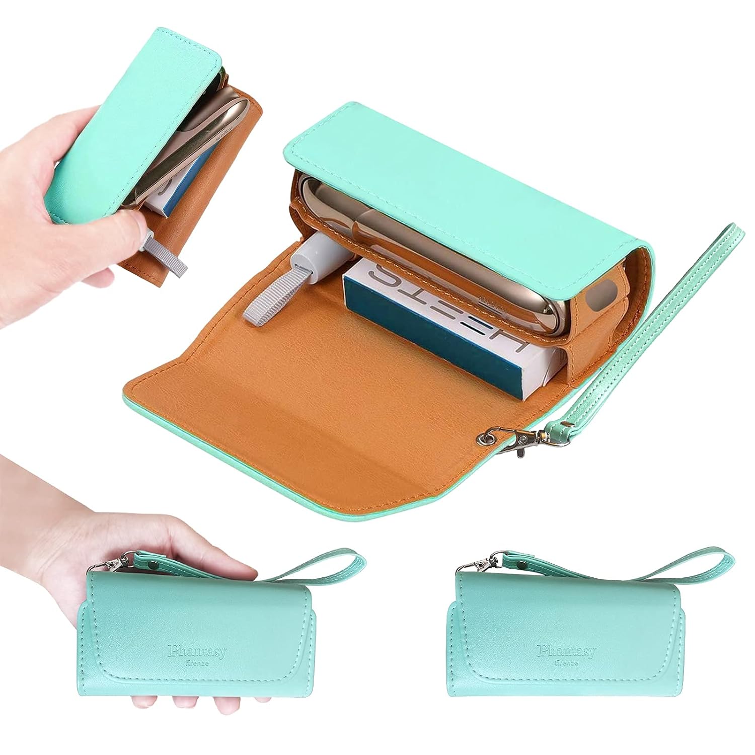 Phantasy- Funda de piel de napa de alta calidad para IQOS 3 / IQOS 3 Duo / IQOS2.4 / IQOS2.4 Plus, estuche de tela y piel sintética, organizador Iqos, funda/bolso cigarrillo para IQOS (verde-Tiffany)