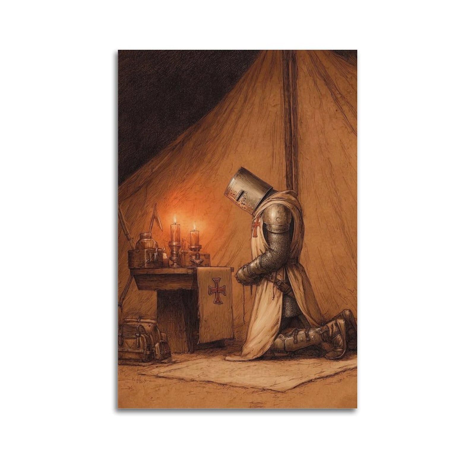XKUGA Crusader Religious Poster Sacred Zen Templar Knight Prayer Modern Decorative Canvas Prints - Ideal Wall Art for Family, Man Cave, Game Room, Boys & Girls Bedroom 20x30inch(50x75cm)