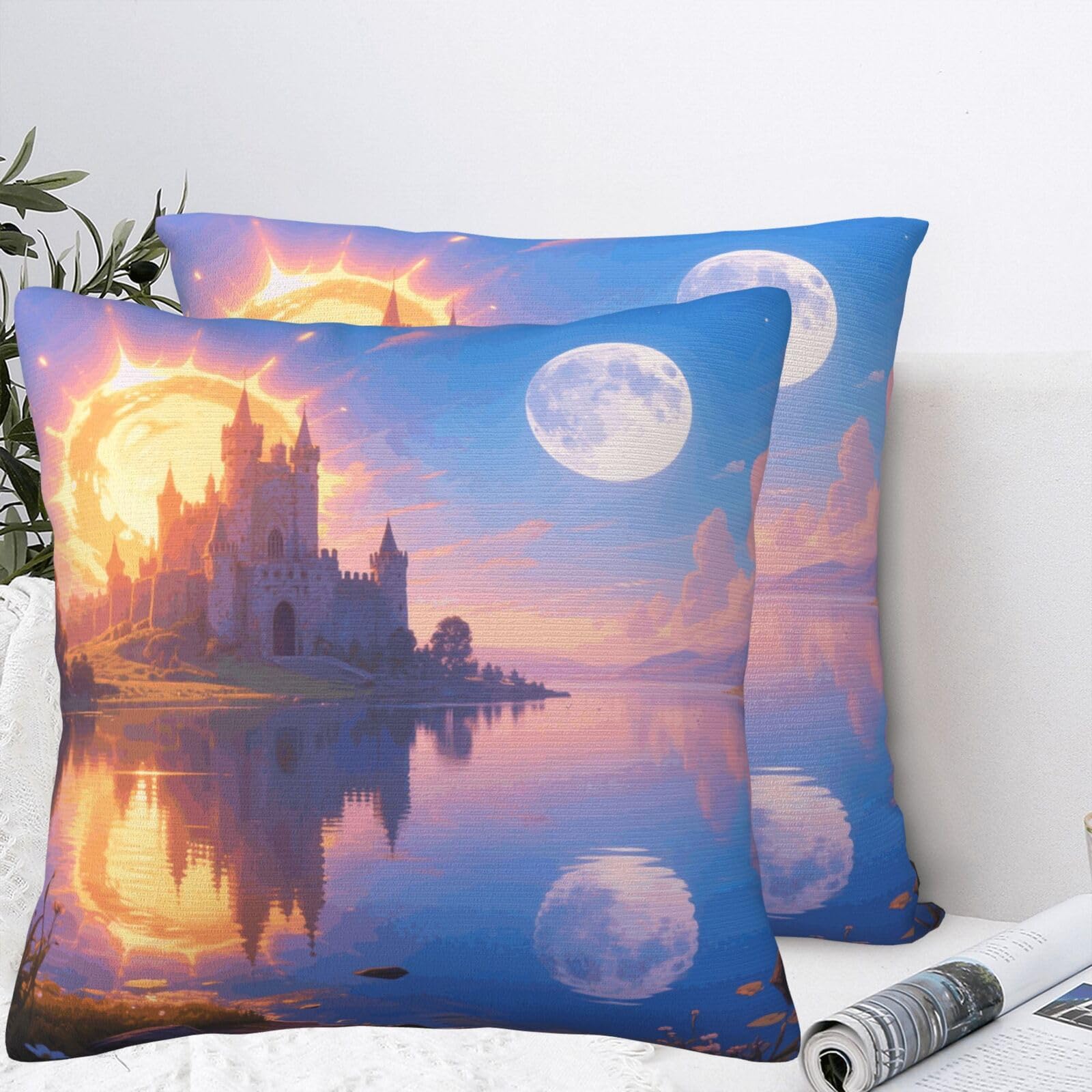 BTCOWZRV Sun and Moon Plush Throw Pillow Covers 18"X18",Soft Cozy Couch Cushion Covers Decorative Pillow Cases for Holiday Home Bedroom Sofa Decors