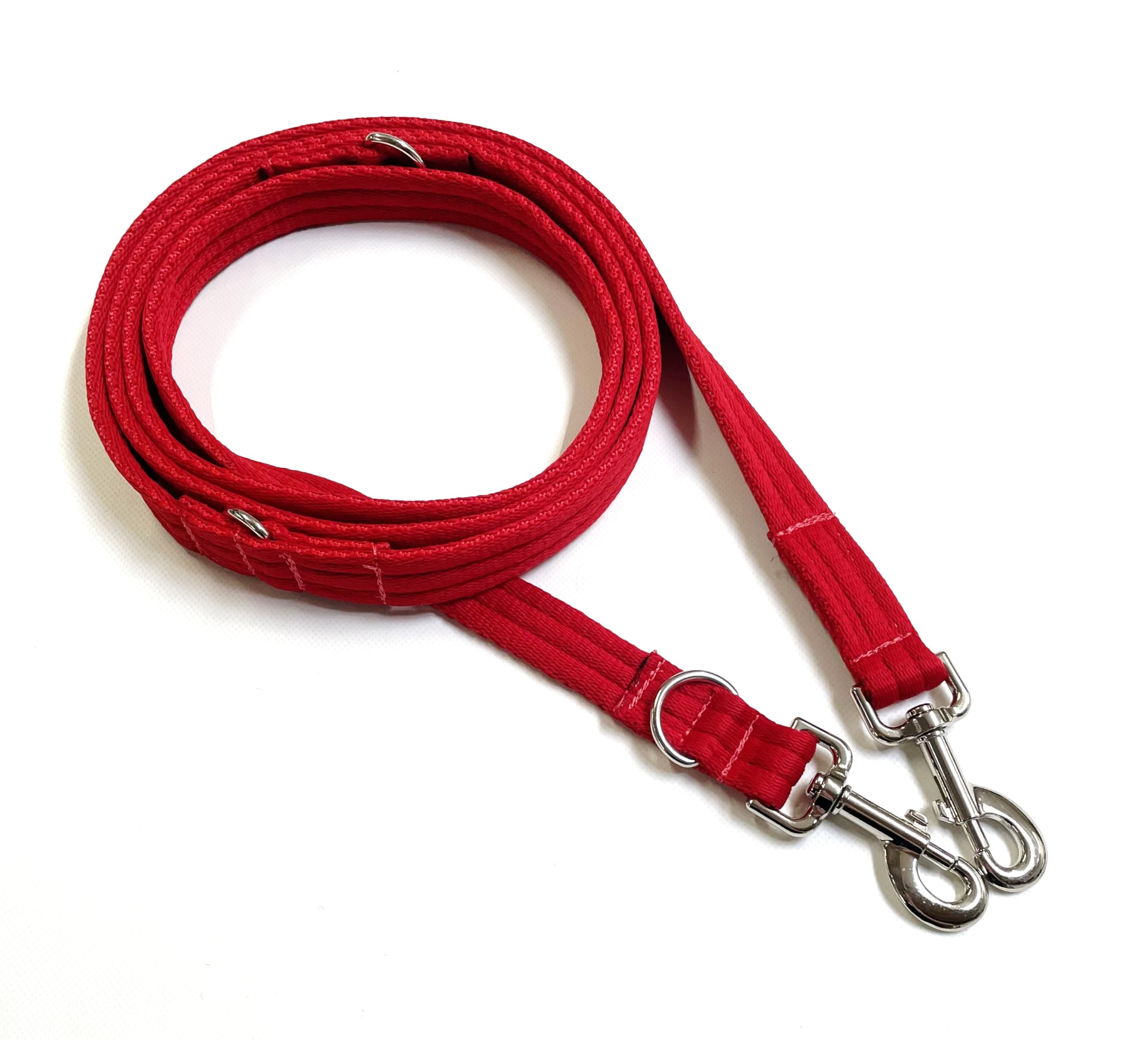 Double Ended Dog Training Lead Police Style Adjustable Leash 5ft (1.5 Metres) Multi-Functional In Air Webbing (Red, 20mm Air Webbing) — image 1