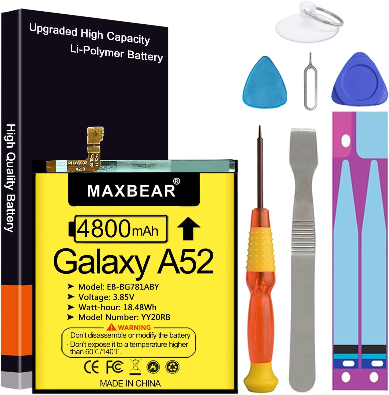 MAXBEAR Galaxy A52 Battery, 4800mAh 3.85V Li-Polymer Replacement Battery EB-BG781ABY for Samsung Galaxy A52 (4G / 5G) SM-A526 SM-A526B/DS SM-A5260 with Repair Tool Kit