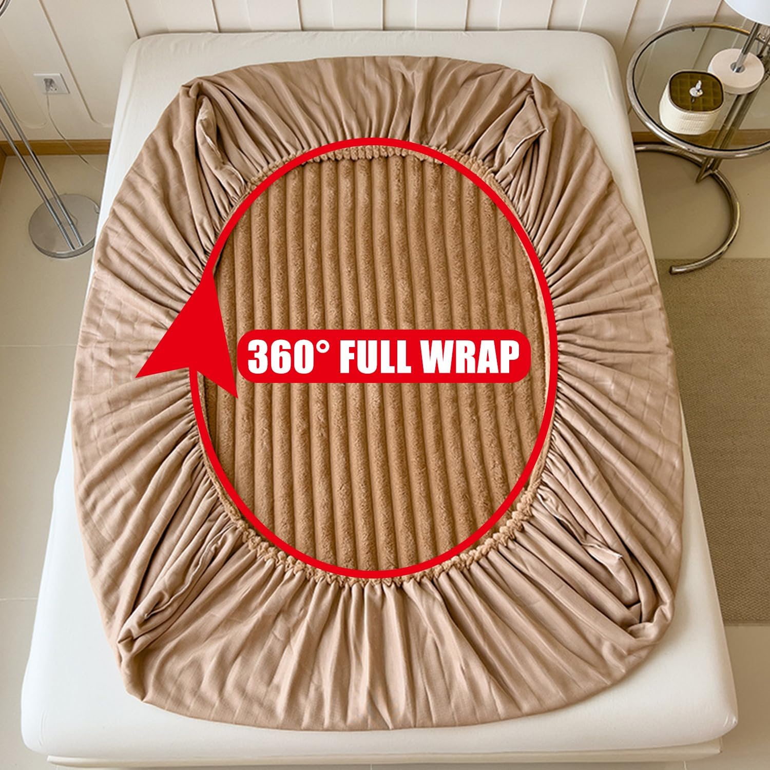 Beige,90 * 200 * 10cmTWIN,LDLCYCN Mattress Protector Queen King Size Velvet Fitted Sheet Thicken Mattress Cover Warm Soft Comfortable with Deep Pocket of 8In Bed Cover for All-Season Washable