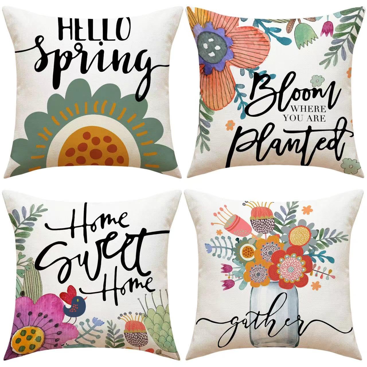 GHAKKE Botanical floral pattern home modern sofa throw pillow cover, decorative outdoor linen fabric pillowcase for sofa bed car 45x45 cm