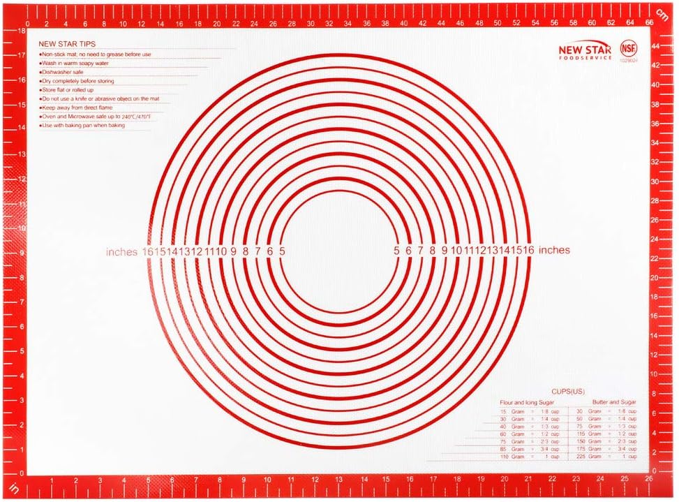New Star Foodservice 20 x 28 Inch Non-Slip Silicone Pastry Mat, Extra Large Commercial Grade NSF Certified Baking Mat with Measurements