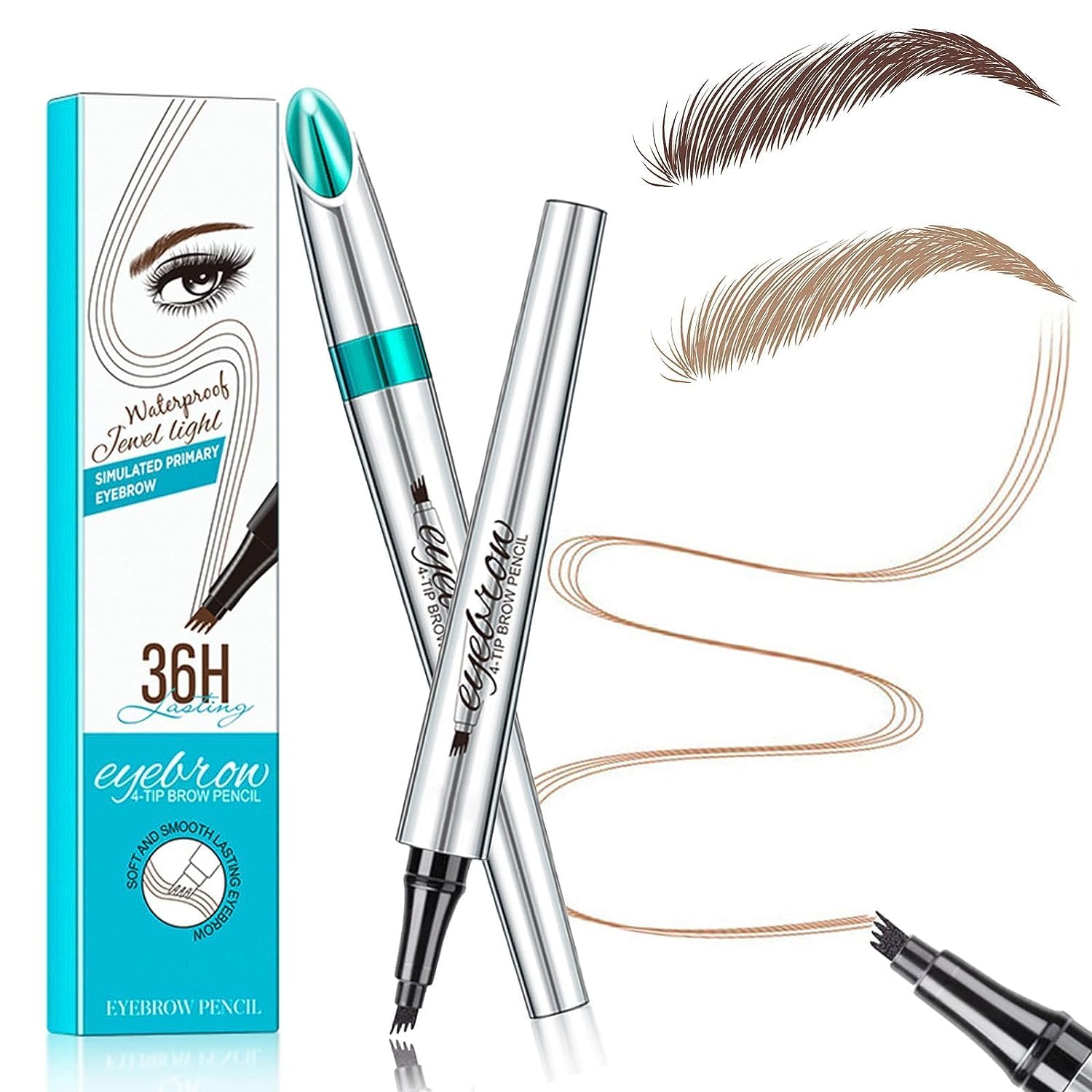 Waterproof Eyebrow Pen, Eyebrow Pencil Eyebrow Microblading Pen, Tattoo 4 Tips Fine Sketch Liquid Eyebrow Pen, Micro 4 Point Brow Pen Lift & Snatch - 24 Hours Long Lasting Eyebrow Shape (01# Brown)