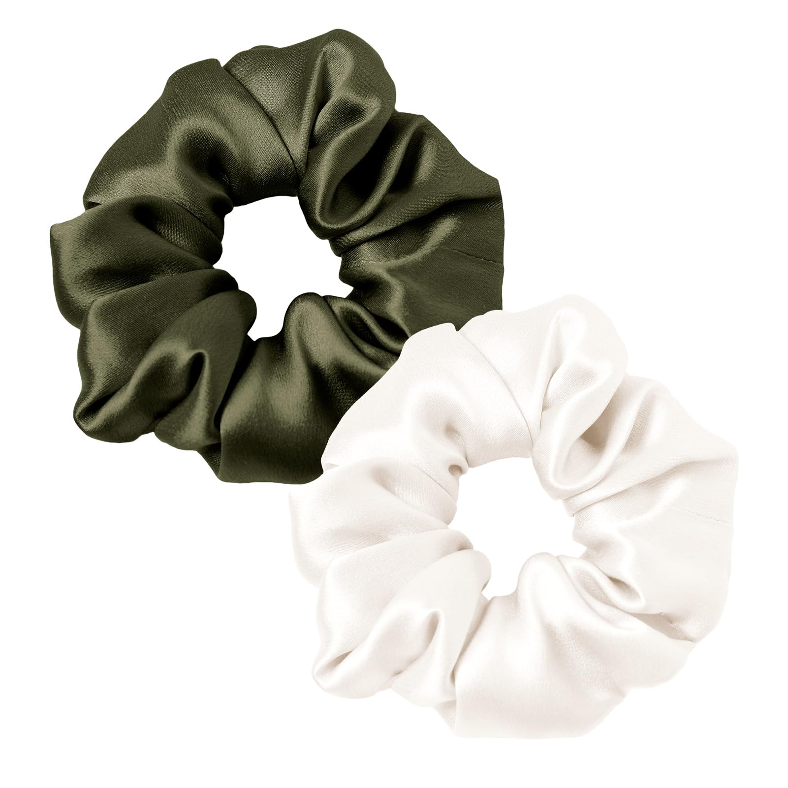 LILYSILK Women's 100% Silk Hair Scrunchies Ladies Elastic Hair Tie Bobbles Ponytail Holders for All Hair Type and Conditions and Preventing Hair Frizz Breakage Loss,Dark Olive+Ivory