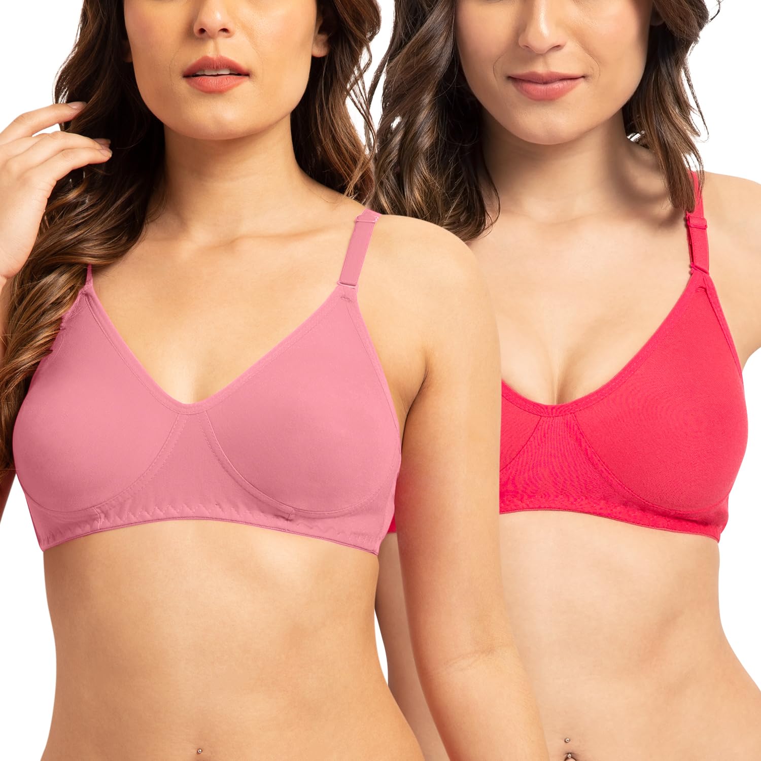 tweens Non Padded Bra - Cotton Rich Fabric - Full Coverage, Multiway Straps, Wirefree, Seamless T-Shirt Bra (Pack of 2)-picture-39