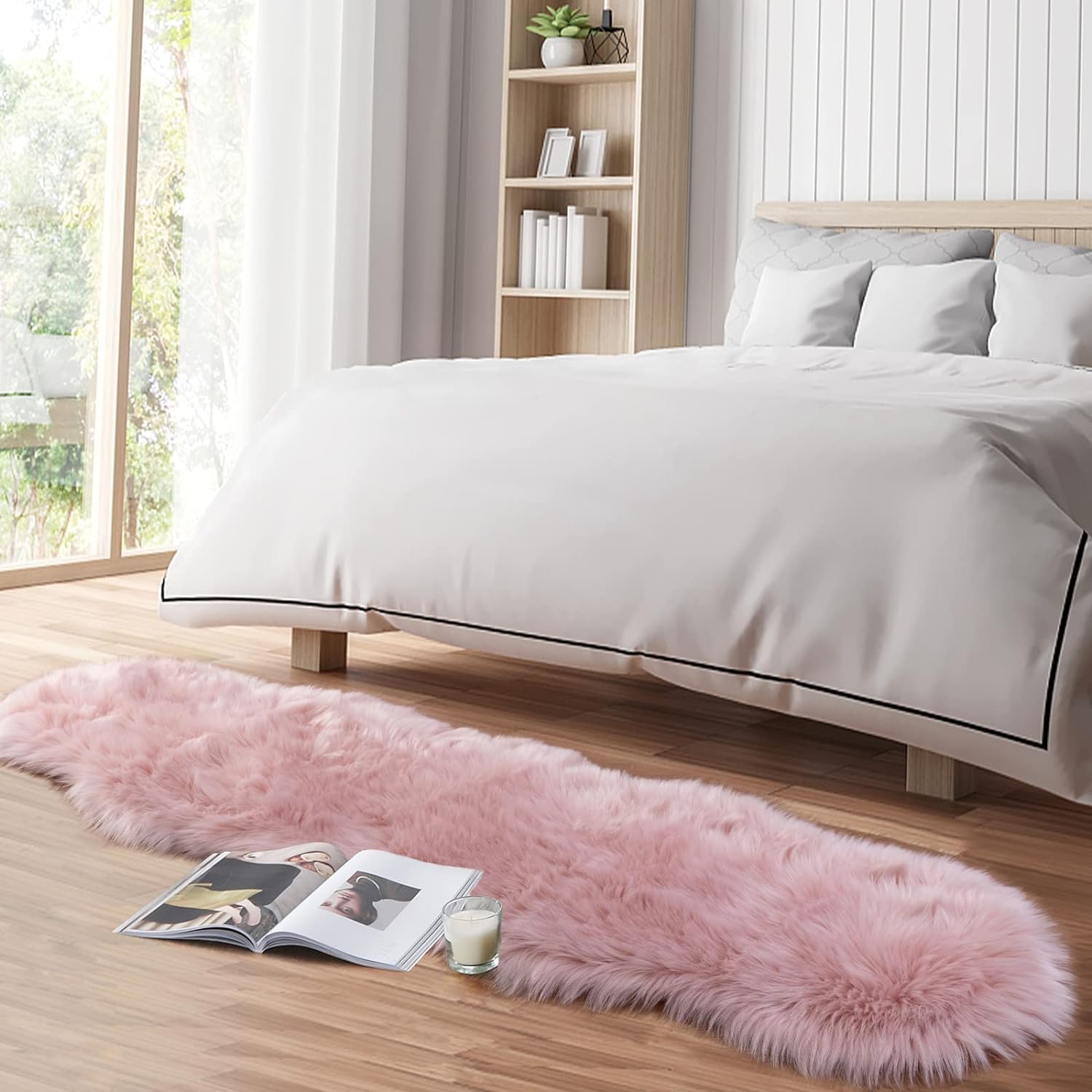 JXLOULAN Fluffy Faux Sheepskin Rug Pink 60x160 cm- Hypoallergenic Non-Shedding Area Rug for Living Room/Bedroom/Kids Room - Image 3